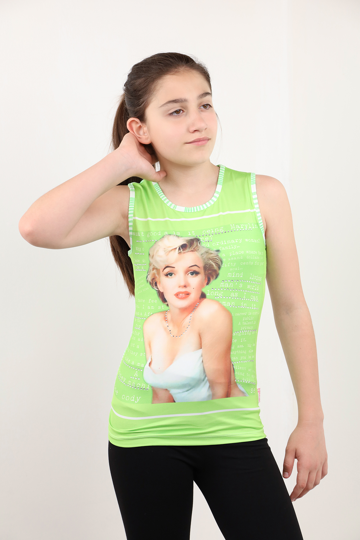 Toontoy Kız Çocuk Atlet Marliyn Monroe Baskılı Taş İşlemeli