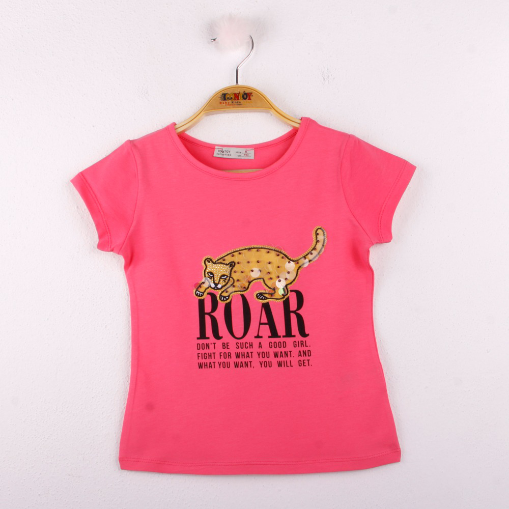 Toontoy Kız Çocuk Leopar Baskılı Pullu Tişört
