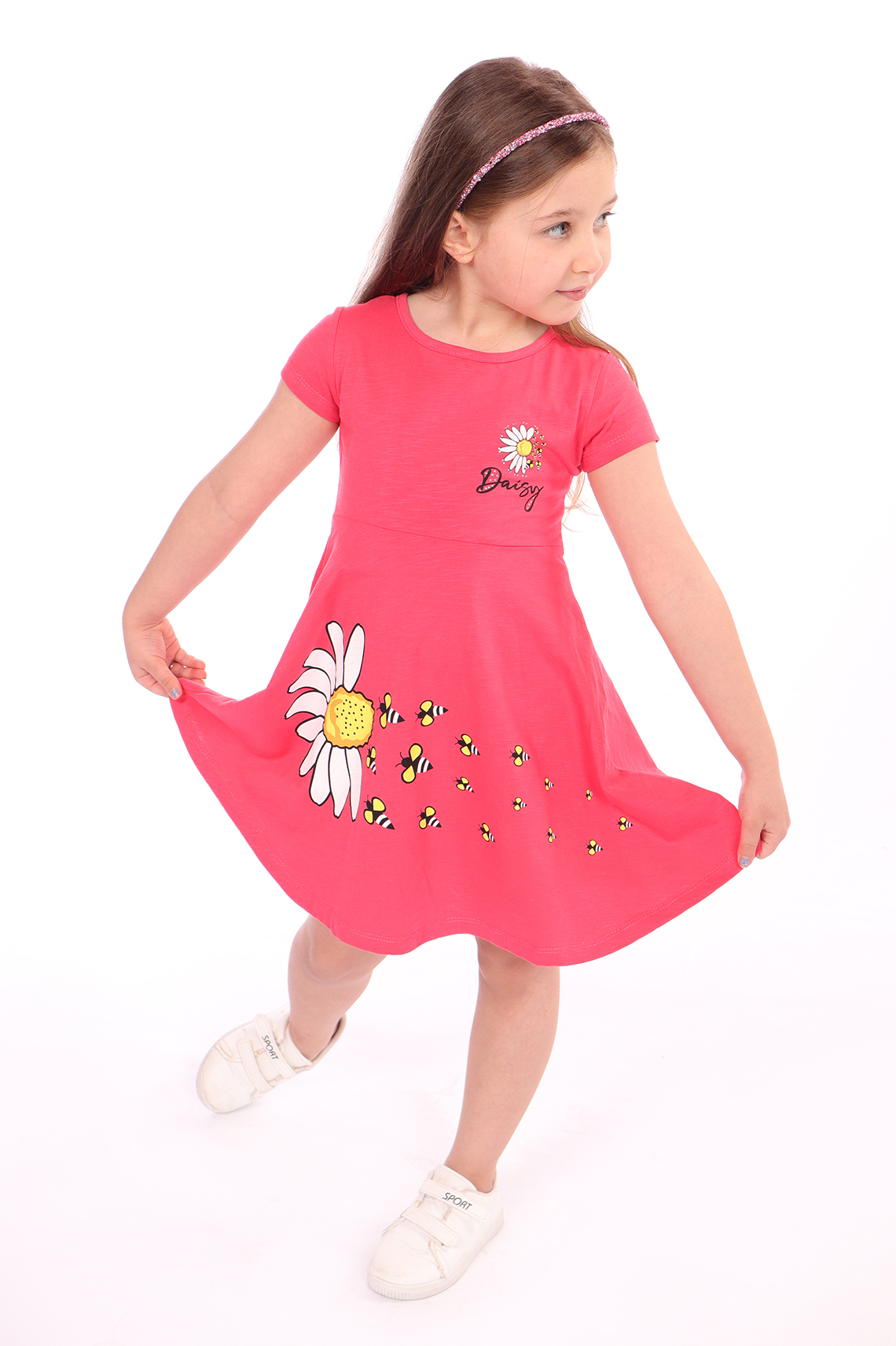 Toontoy Kız Çocuk Göğsü Ve Etek Kısmı Daisy Yazılı Arı Baskılı El