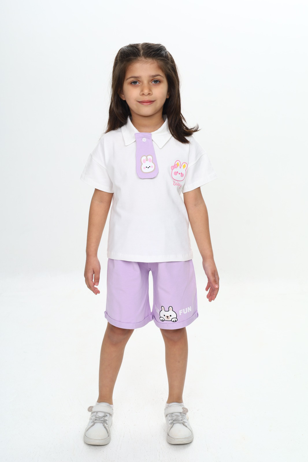 Toontoy Kız Çocuk Polo Yaka Göğsü Baskılı Şortlu Takım