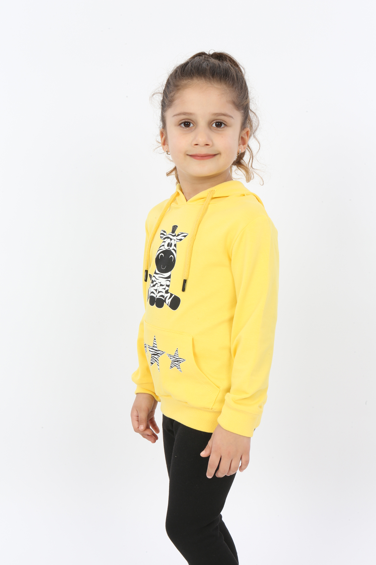 Toontoy Kız Çocuk Yıldızlı Zebra Baskılı Kapüşonlu Sweatshirt