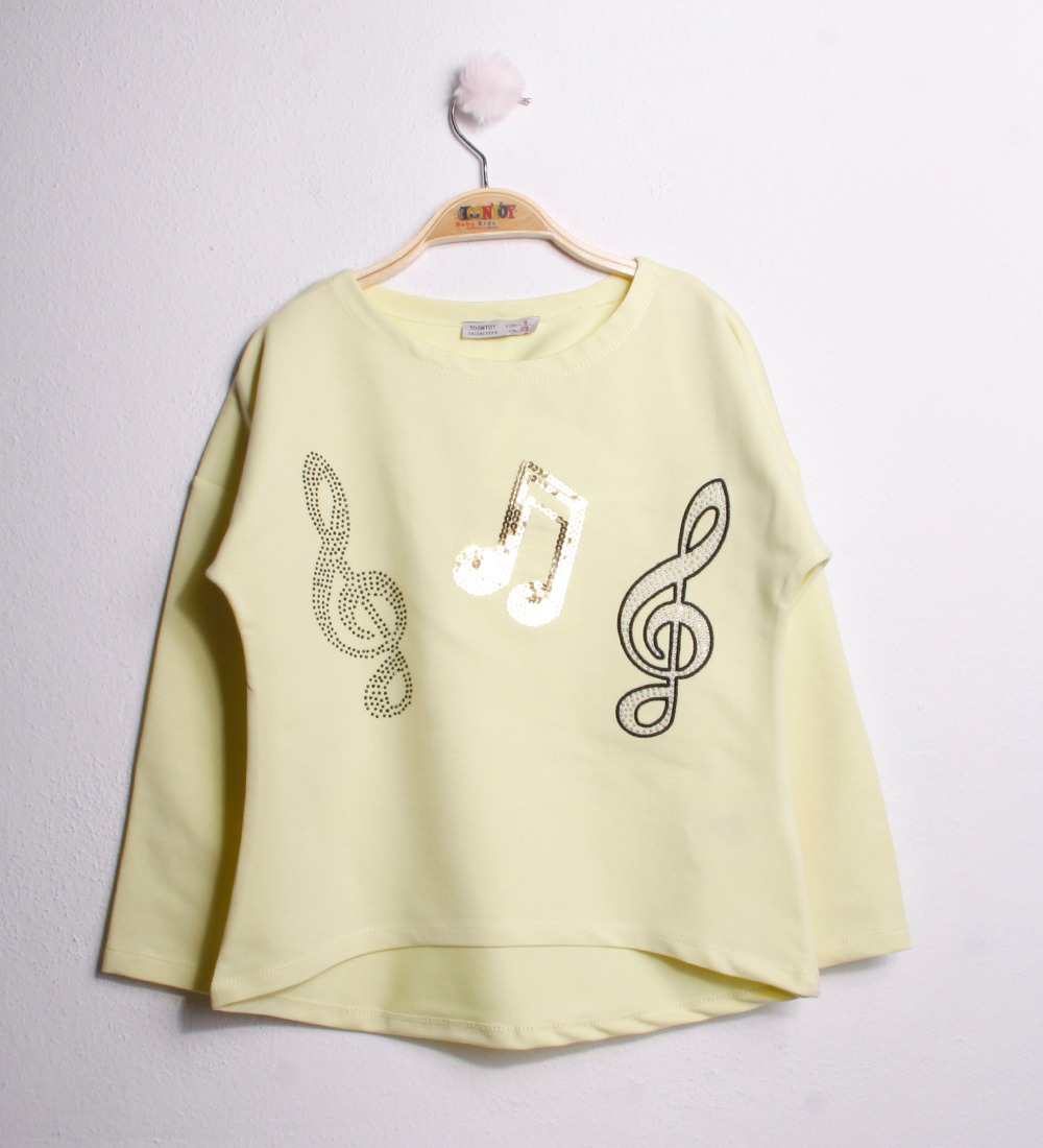 Toontoy Kız Çocuk T-Shirt Pullu Nota Nakış
