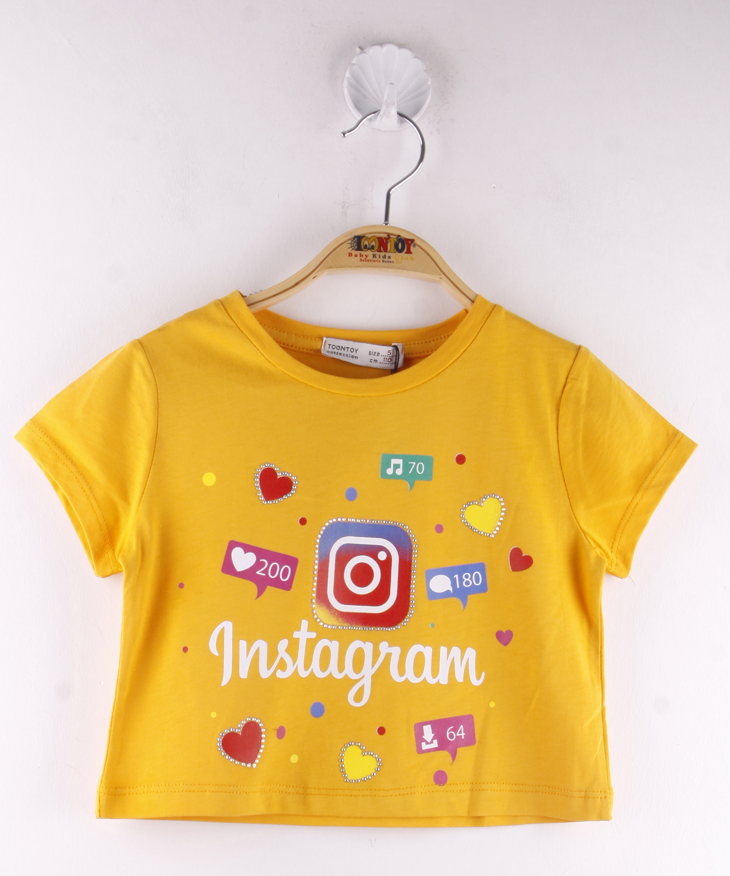 Toontoy Kız Çocuk Kalpli Instagram Baskılı Tişört
