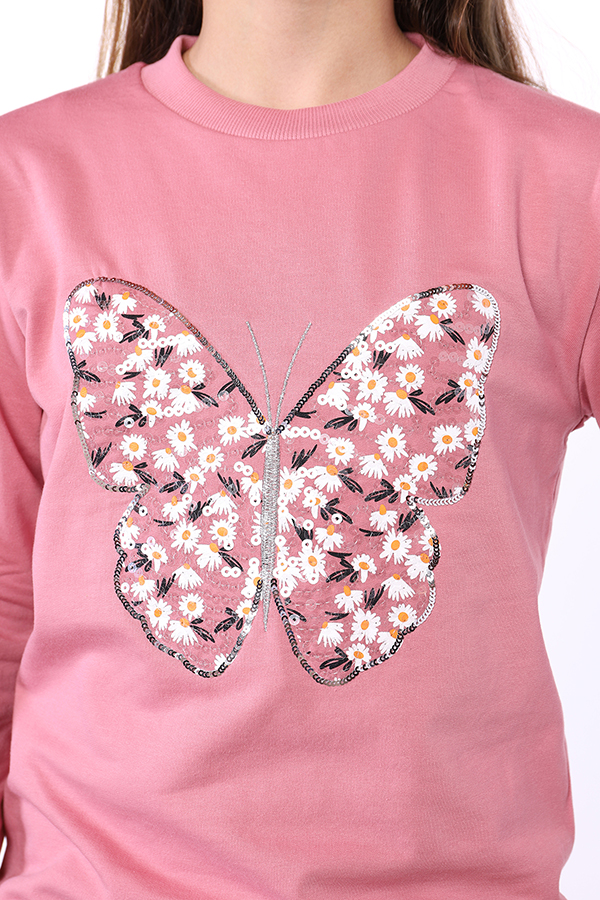 Toontoy Kız Çocuk Kelebek İşlemeli Sweatshirt