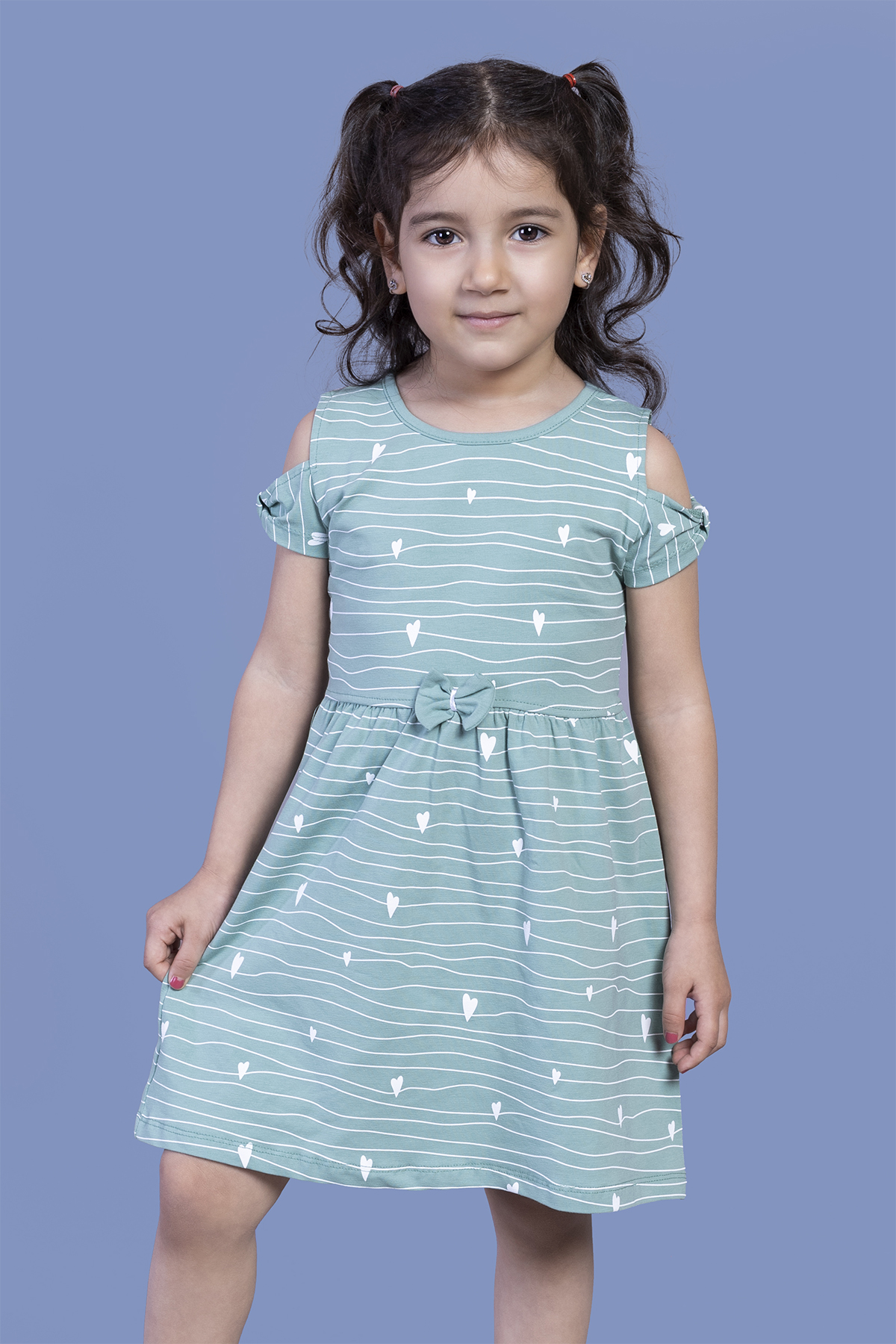 Toontoy Kız Çocuk Kalp Desenli Kolları Detaylı Elbise