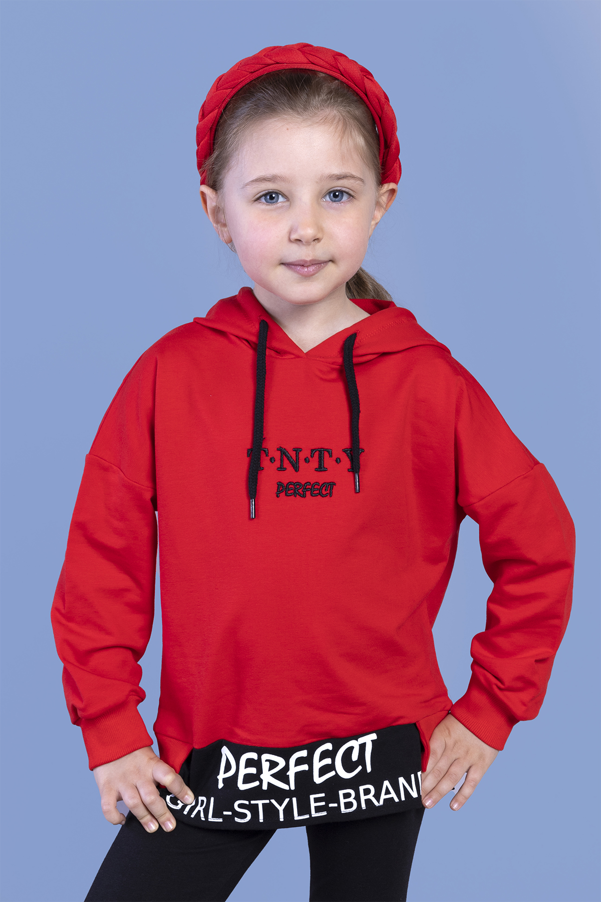 Toontoy Kız Çocuk  Kapüşonlu Garni Detaylı Baskılı Sweatshirt
