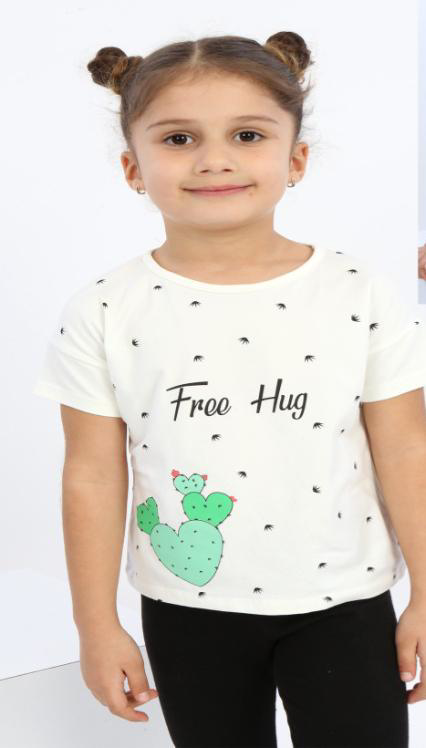 Toontoy Kız Çocuk Free Hug Kalpli Baskılı Tişört