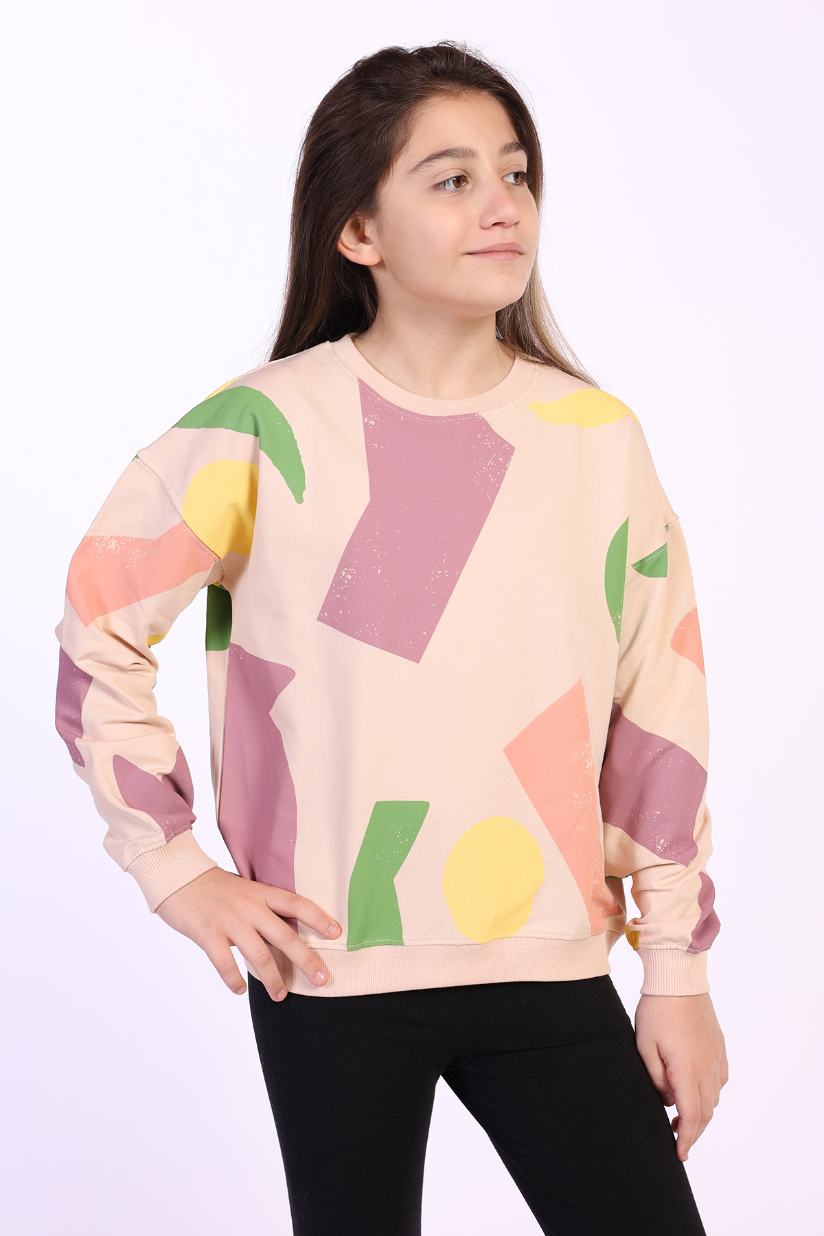 Toontoy Kız Çocuk Geometrik Desen Baskılı Sweatshirt Toontoy Kız Çocuk Geometrik Desen Baskılı Sweatshirt