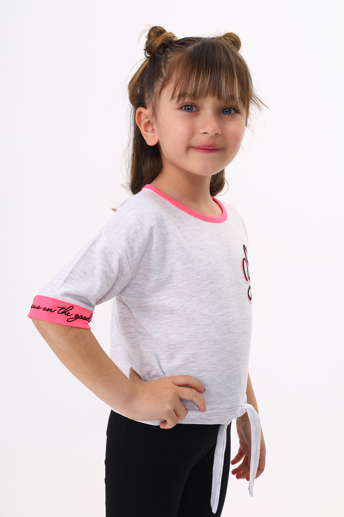Toontoy Kız Çocuk Önü Bağlama Detaylı Baskılı Tişört