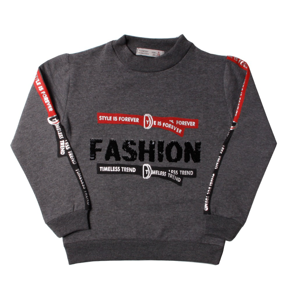 Toontoy Kız Çocuk Sweatshirt Kollari Şeritli Pullu Fashion Nakış