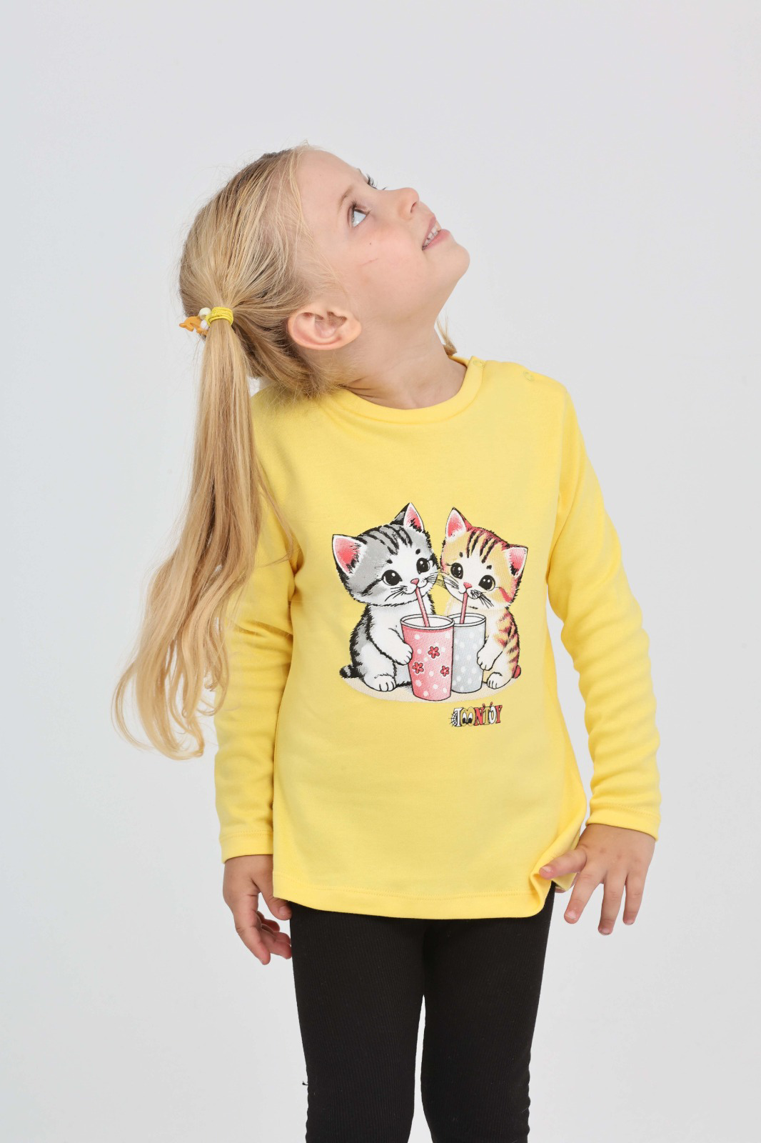 Toontoy Kız Çocuk İkili Kedi Baskılı Sweatshirt