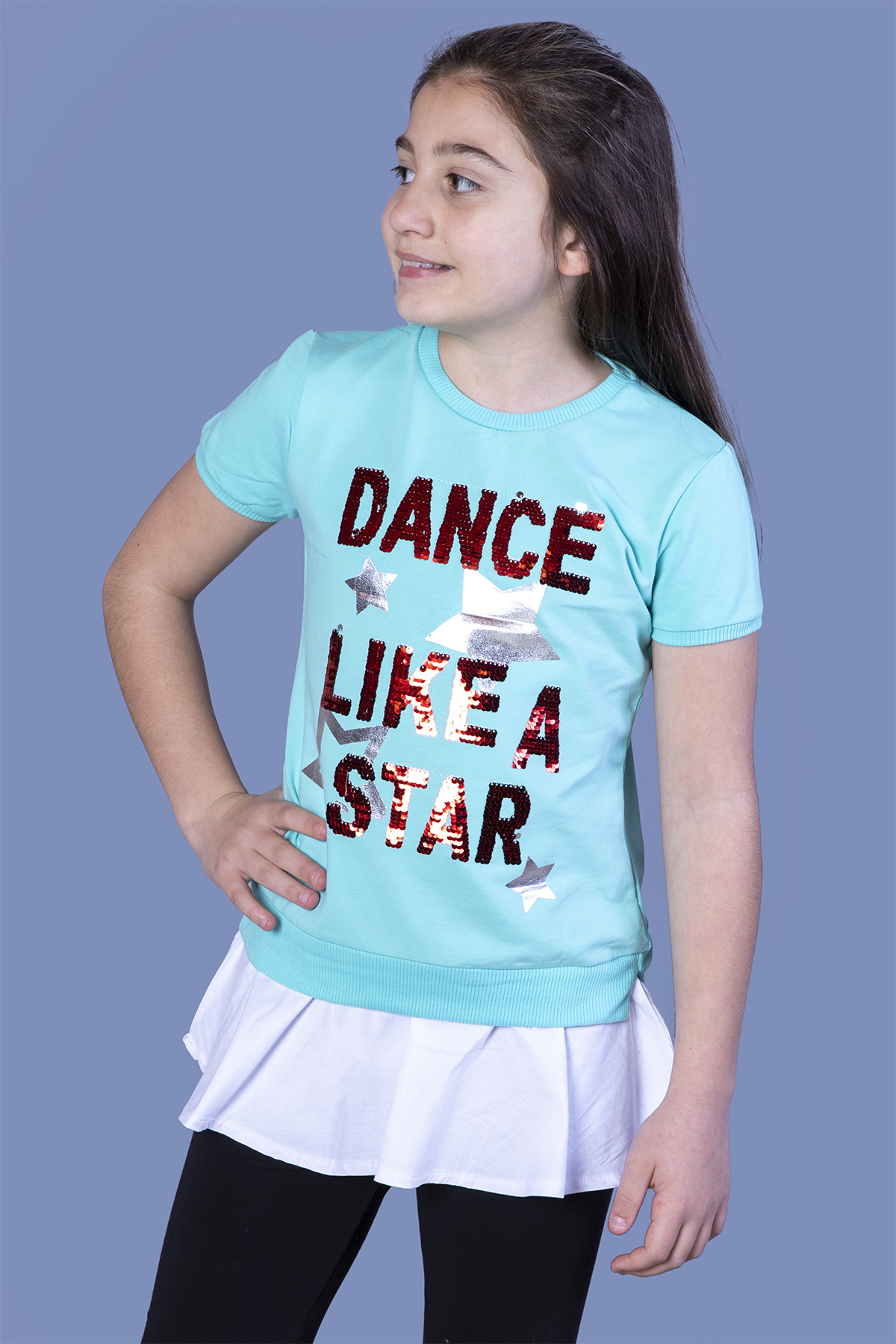 Toontoy Kız Çocuk Dance Pul Nakışlı Tişört