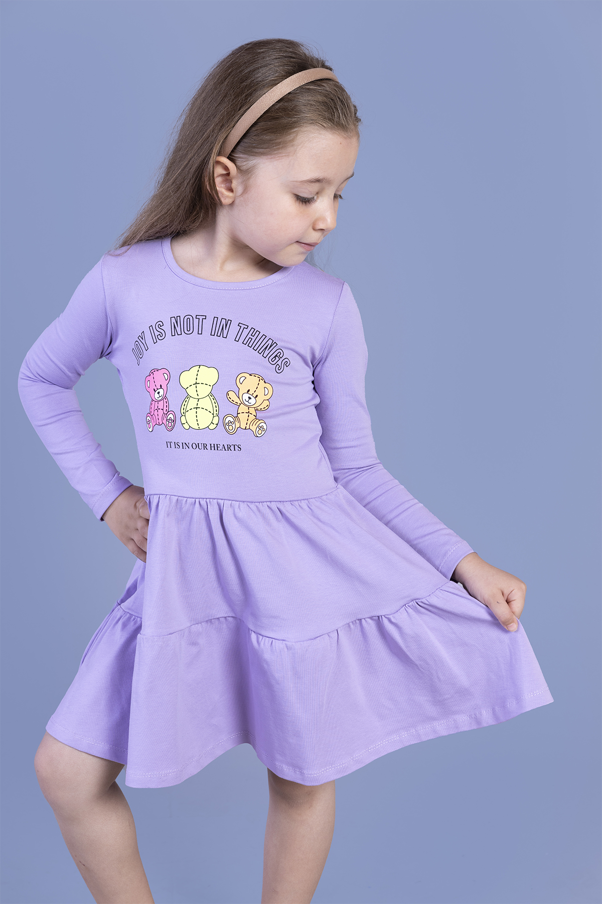 Toontoy Kız Çocuk Ayıcık Baskılı Elbise