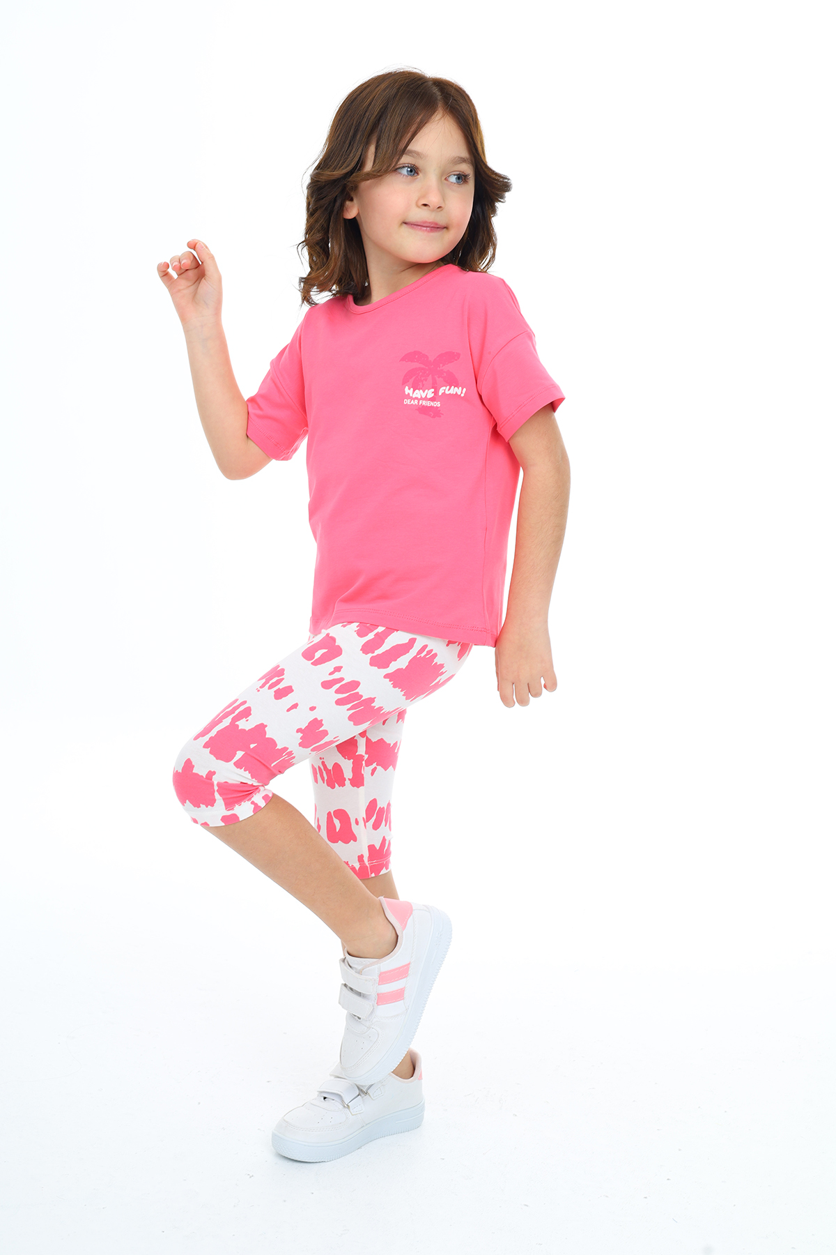 Toontoy Kız Çocuk Batik Desen Have Fun Yazı Baskılı Kaprili Takım