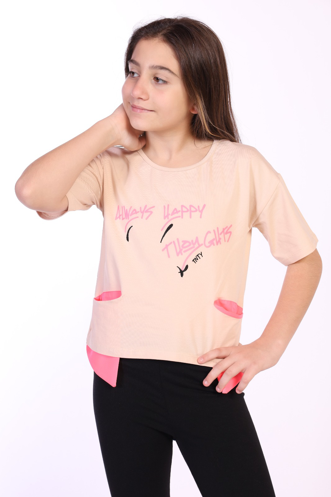 Toontoy Kız Çocuk Always Happy Baskılı Tişört