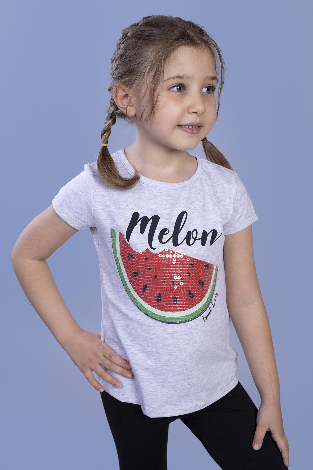 Toontoy Kız Çocuk Melon Baskılı Karpuz Nakışlı Tişört