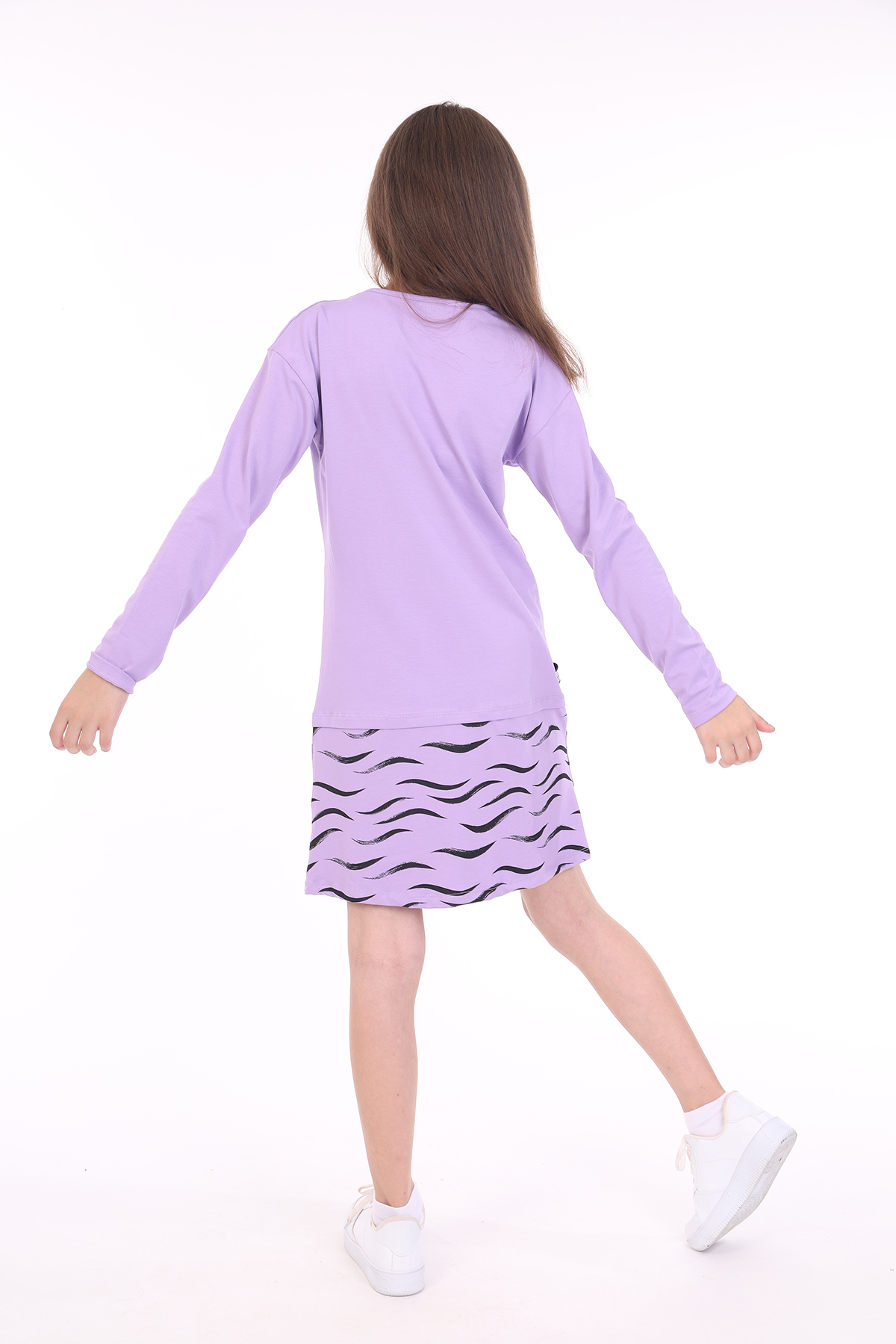 Toontoy Kız Çocuk Bisiklet Yaka Taş İşlemeli Baskılı Elbise