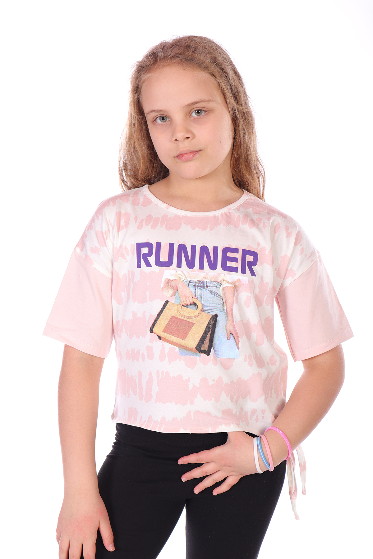 Toontoy Kız Çocuk Runner Baskılı Batikli Tişört