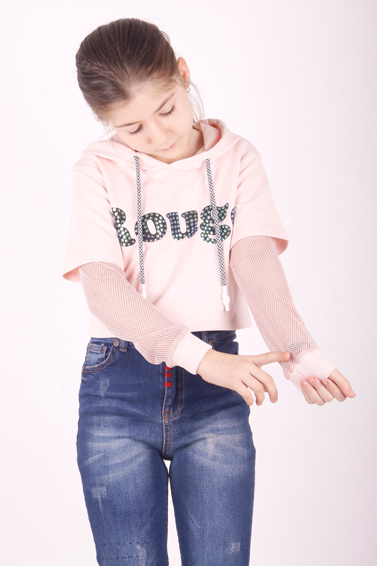 Toontoy Kız Çocuk Rouge Baskılı Kapşonlu Sweatshirt