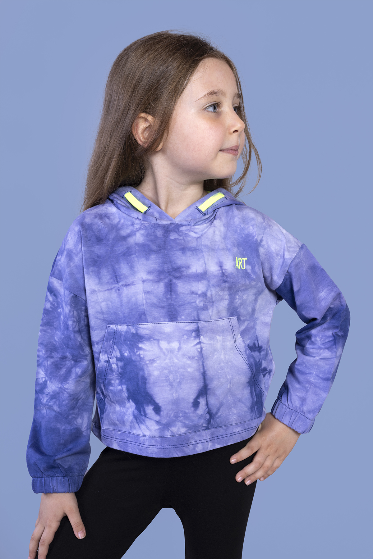 Toontoy Kız Çocuk Batik Desenli Kapüşonlu Sweatshirt