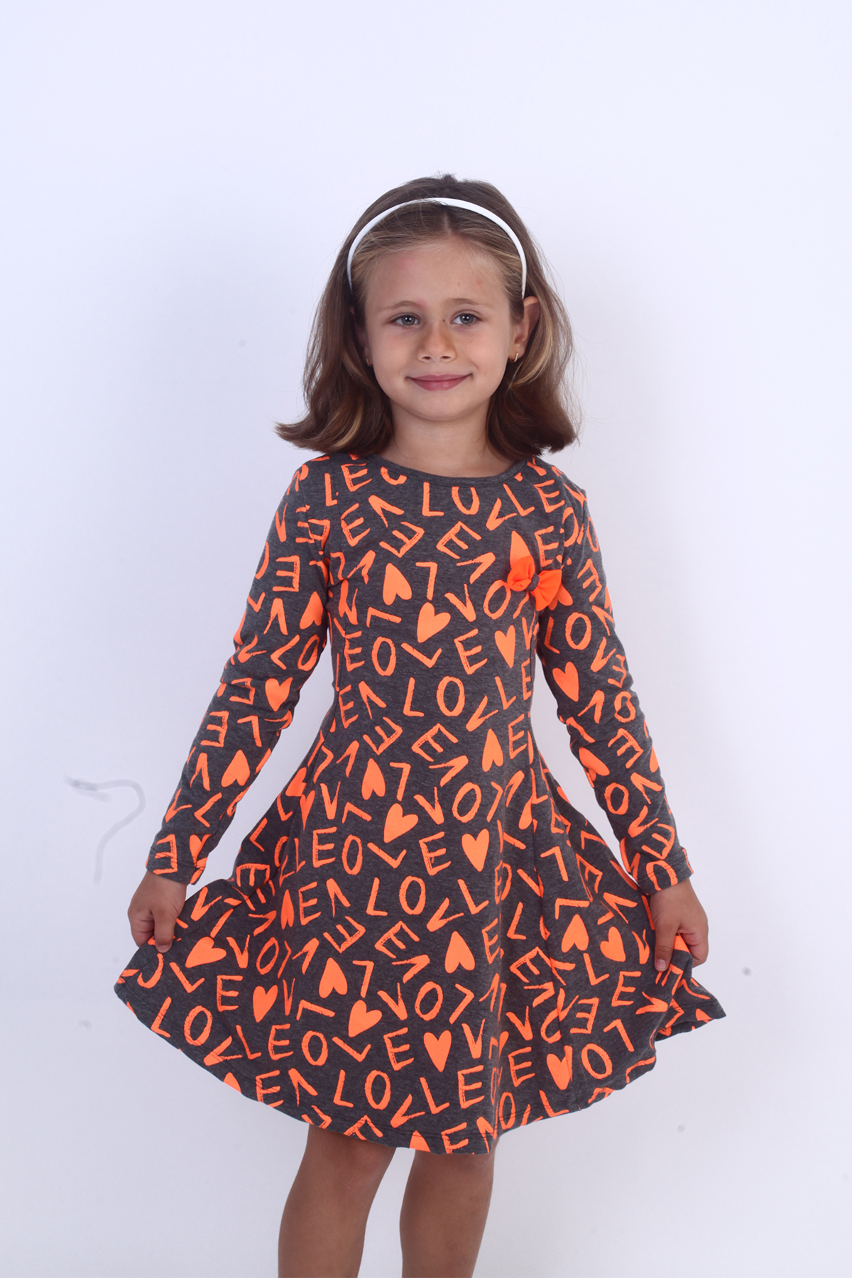 Toontoy Kız Çocuk Love Baskılı Elbise