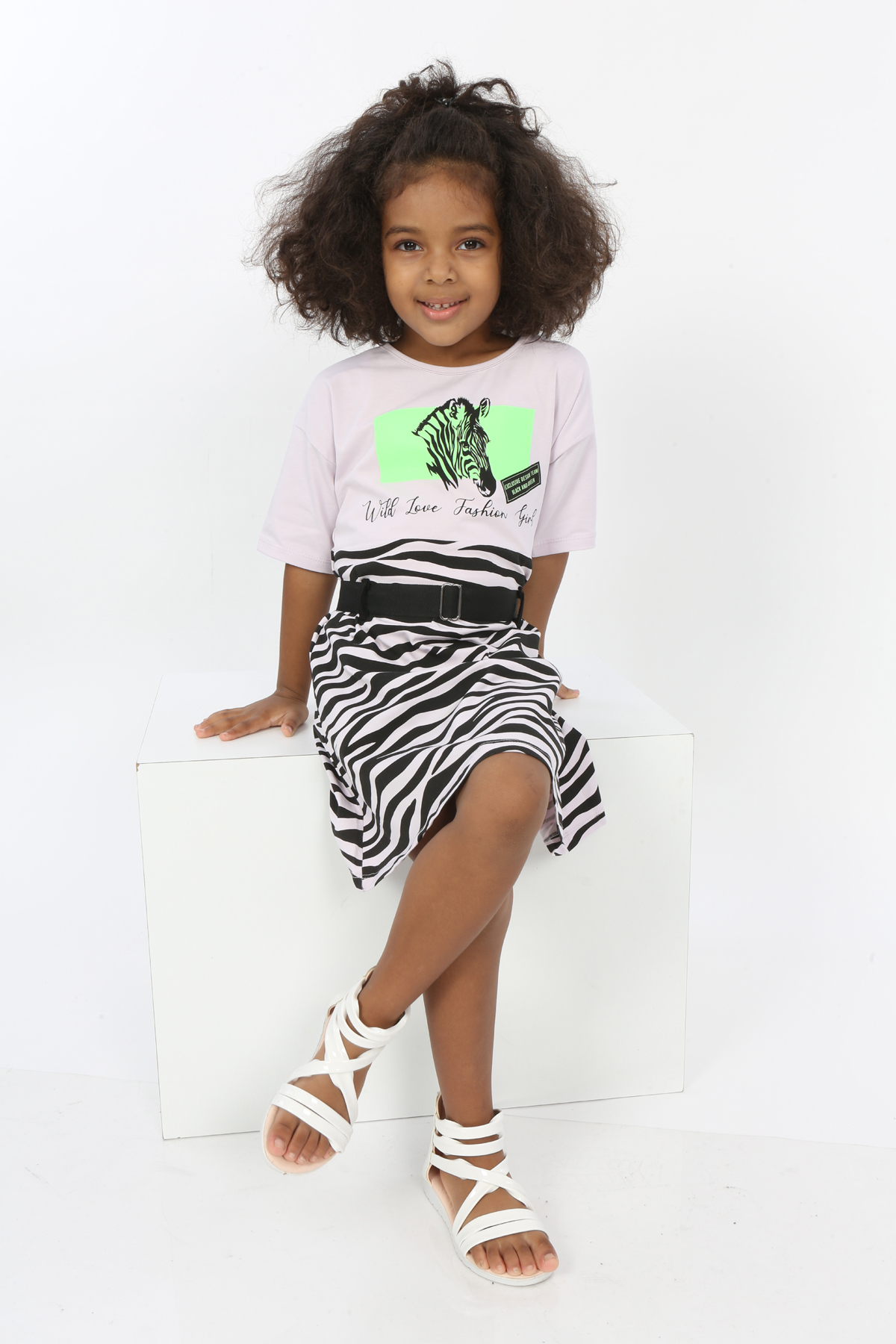 Toontoy Kız Çocuk Zebra Baskılı Elbise