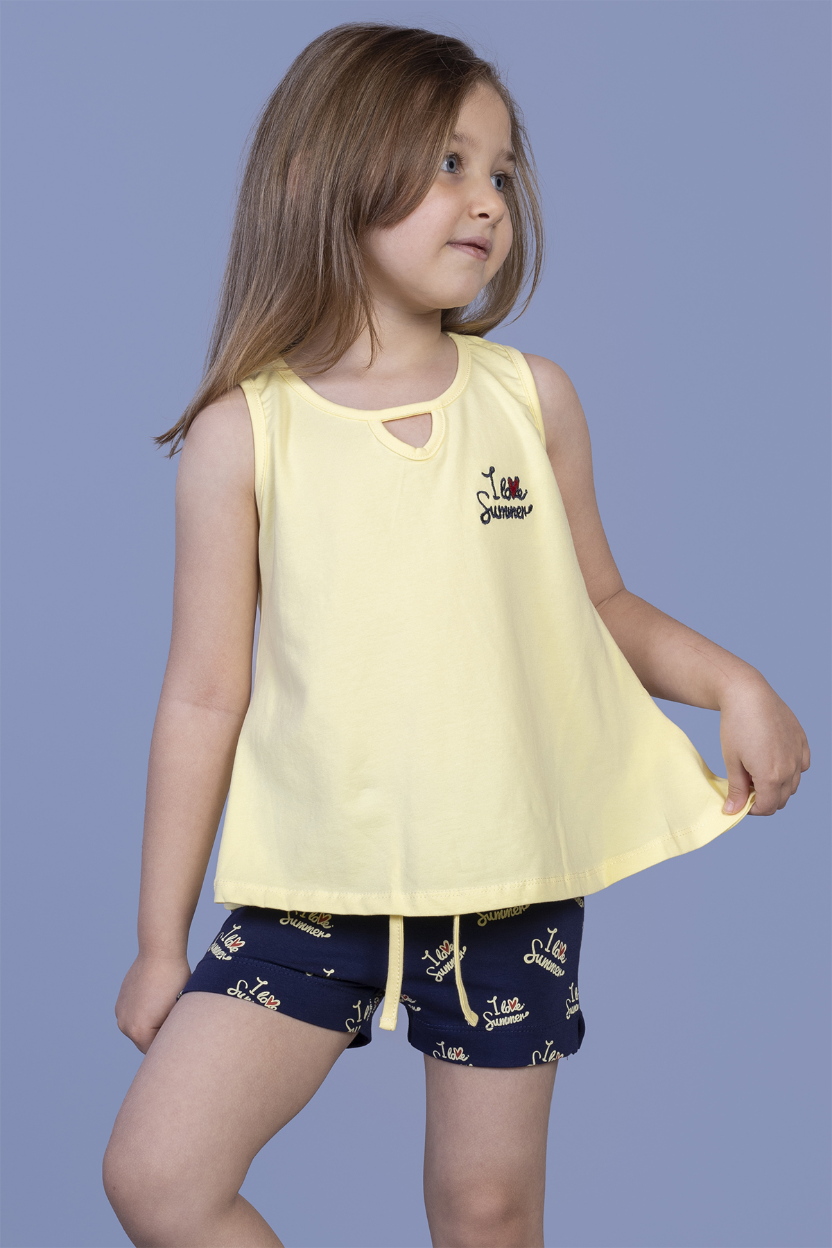 Toontoy Kız Çocuk I Love Summer Baskılı Şortlu Takım