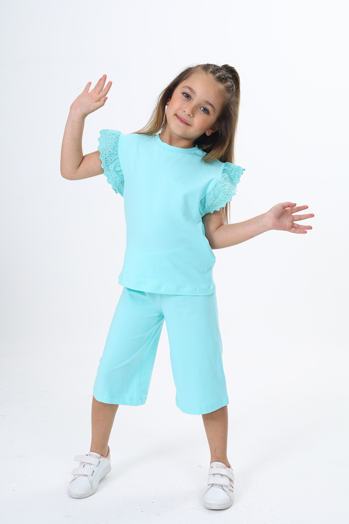 Toontoy Kız Çocuk Kol Güpür Detaylı Kaprili Takım