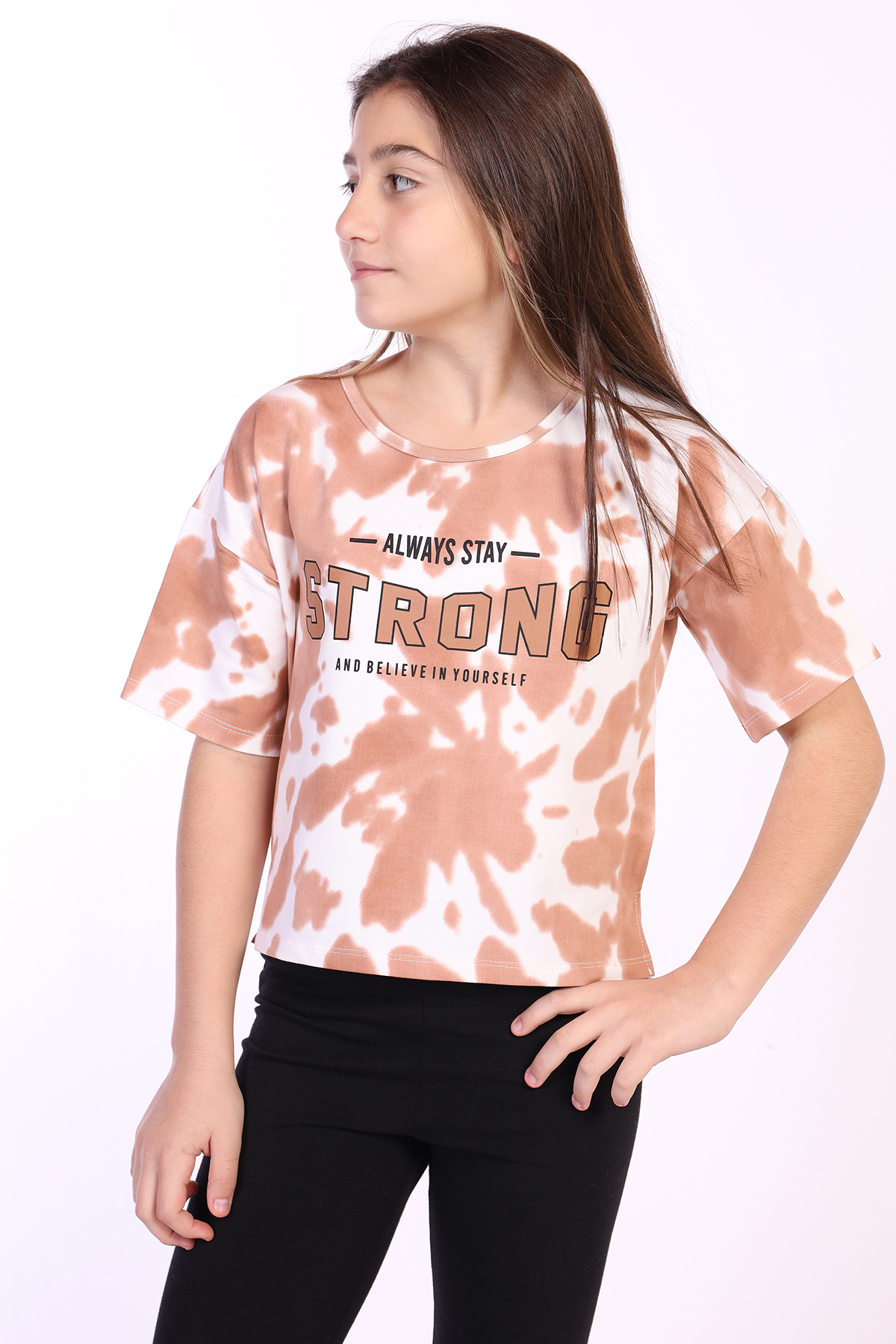 Toontoy Kız Çocuk Strong Baskılı Batikli Tişört