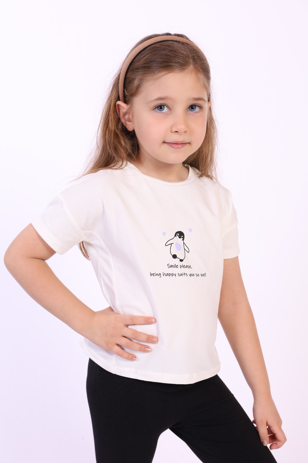Toontoy Kız Çocuk Penguen Yazı Baskılı Tişört
