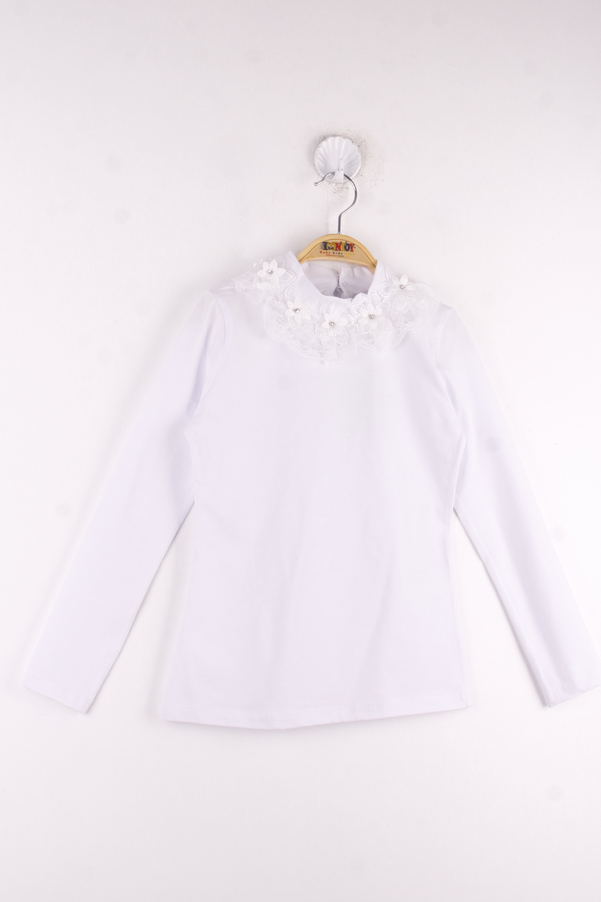 Toontoy Kız Çocuk Yaka Çiçek Dantelli İncili Okul Tişört