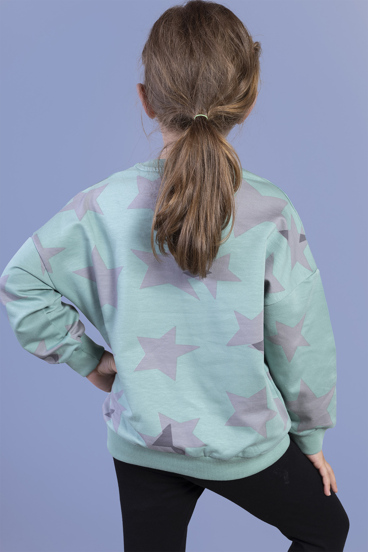 Toontoy Kız Çocuk Kanguru Cepli Komple Yıldız Baskılı Sweatshirt