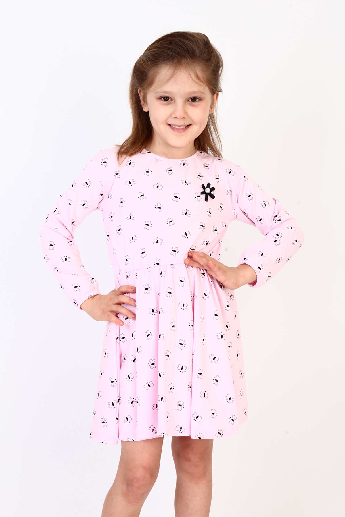 Toontoy Kız Çocuk Komple Kelebek Desenli Elbise