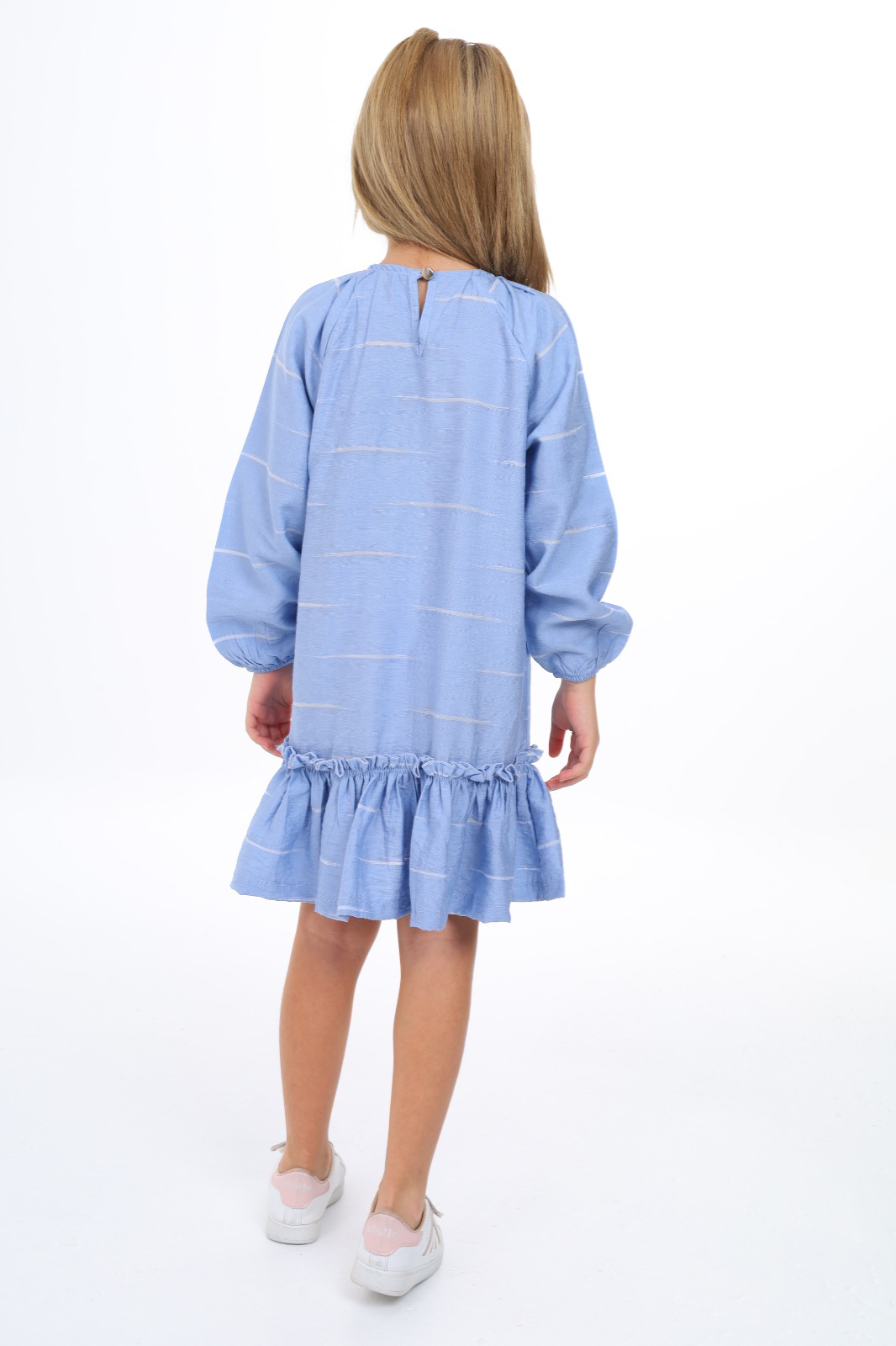 Toontoy Kız Çocuk Reglan Kol Fırfır Büzgülü Elbise