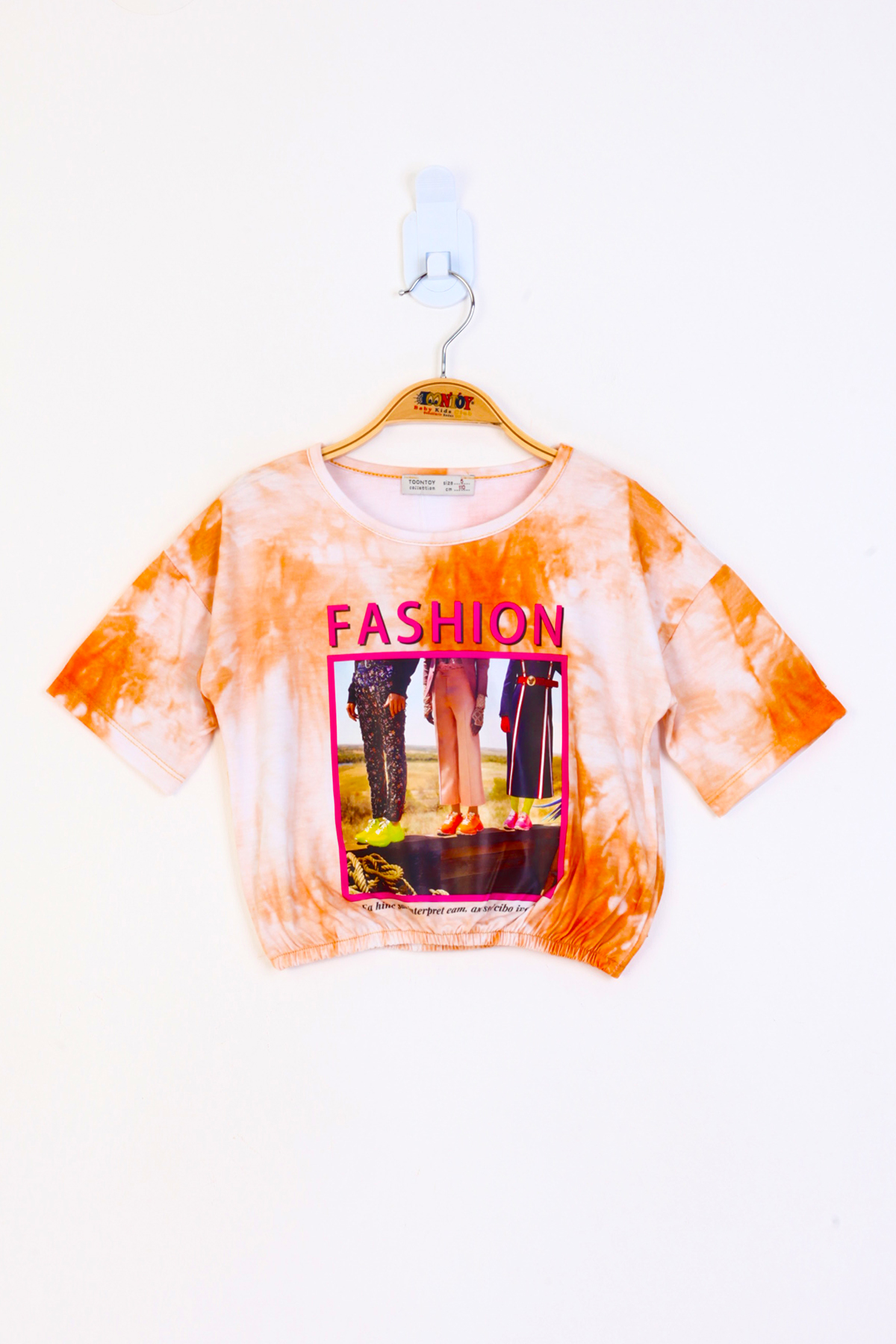 Toontoy Kız Çocuk Batik Desenli Fashıon Baskılı Crop Tişört