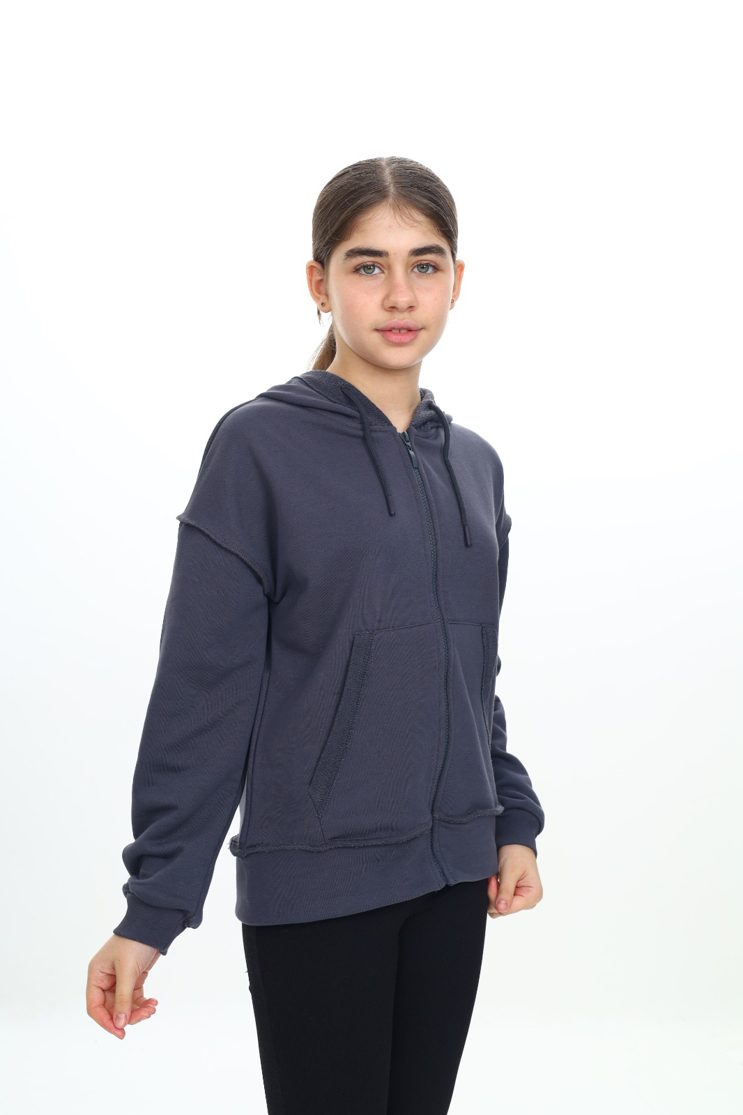 Toontoy Kız Çocuk  Kirli Dikişli Kapüşonlu Hırka