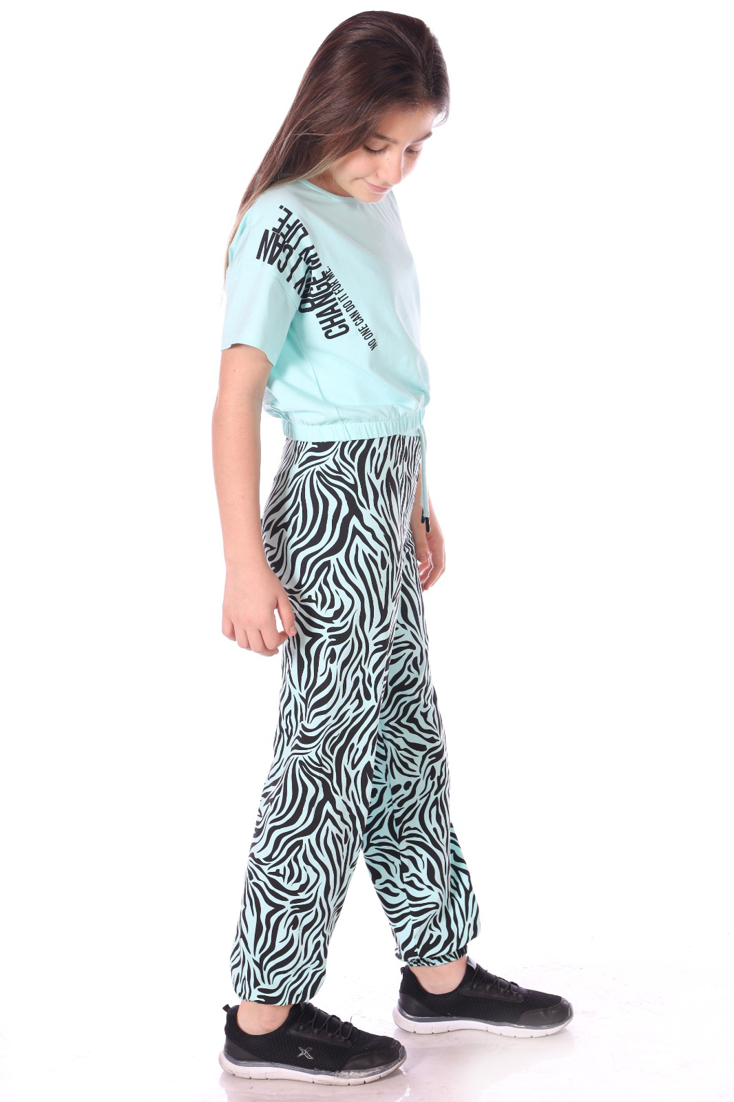 Toontoy Kız Çocuk Only I Can Yazılı Zebra Baskılı Eşofman Takım