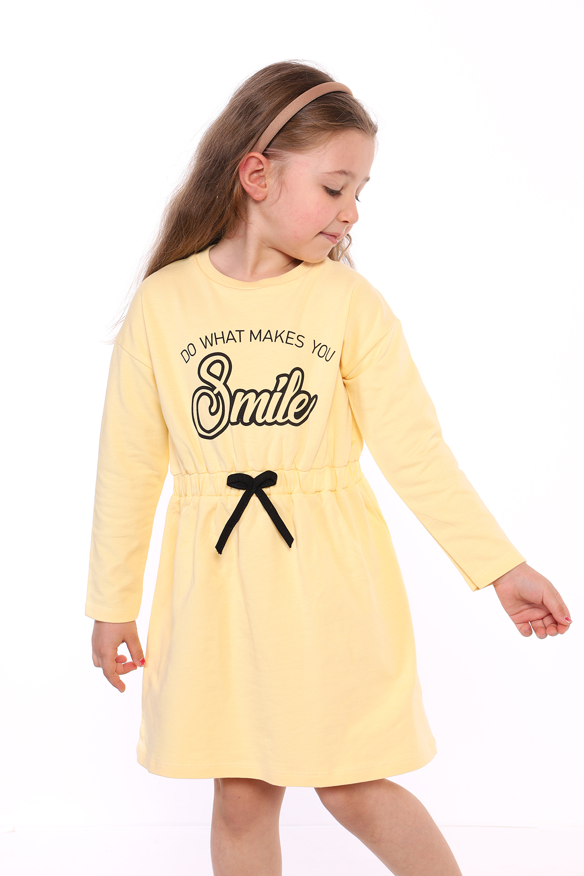 Toontoy Kız Çocuk Taş İşlemeli Smile Yazı Baskılı Elbise