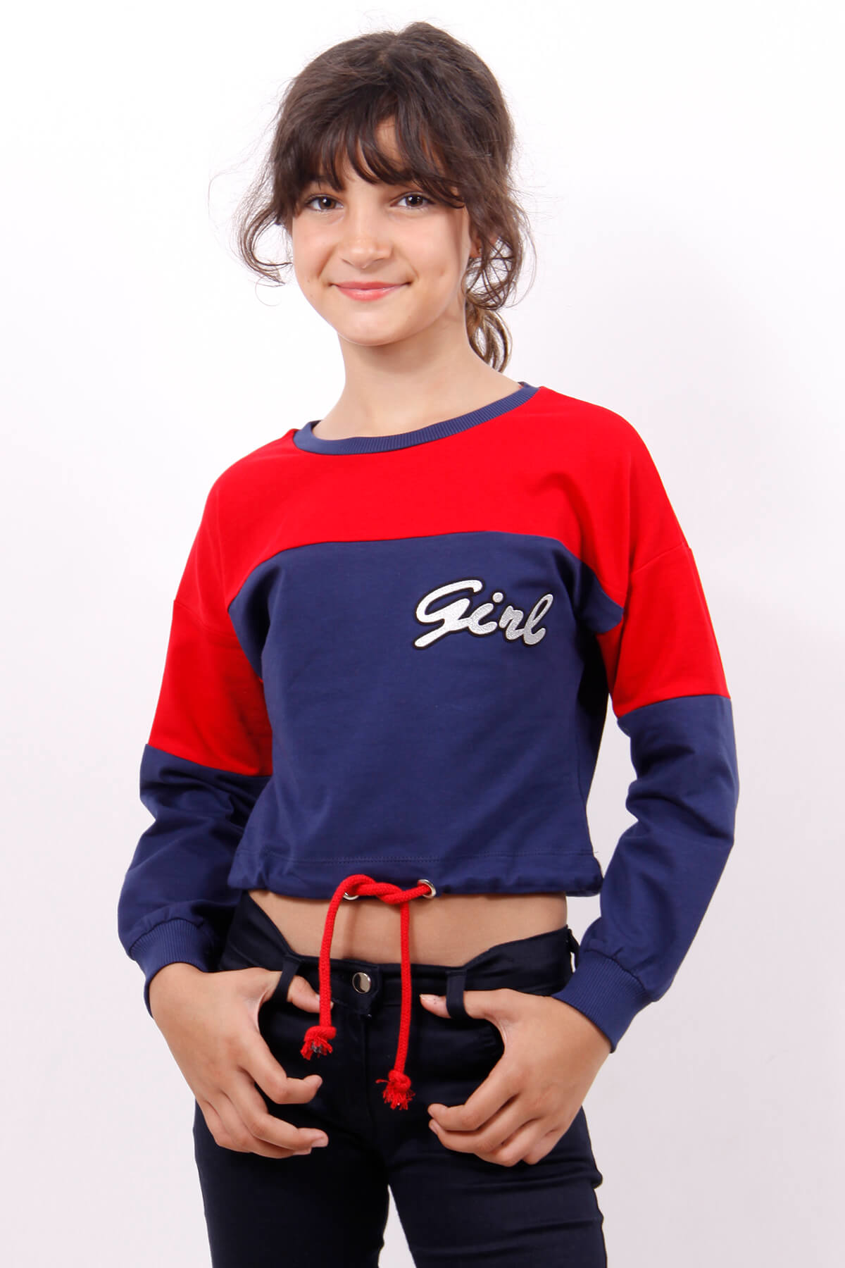 Toontoy Kız Çocuk Varaklı Girl Baskılı Sweatshirt