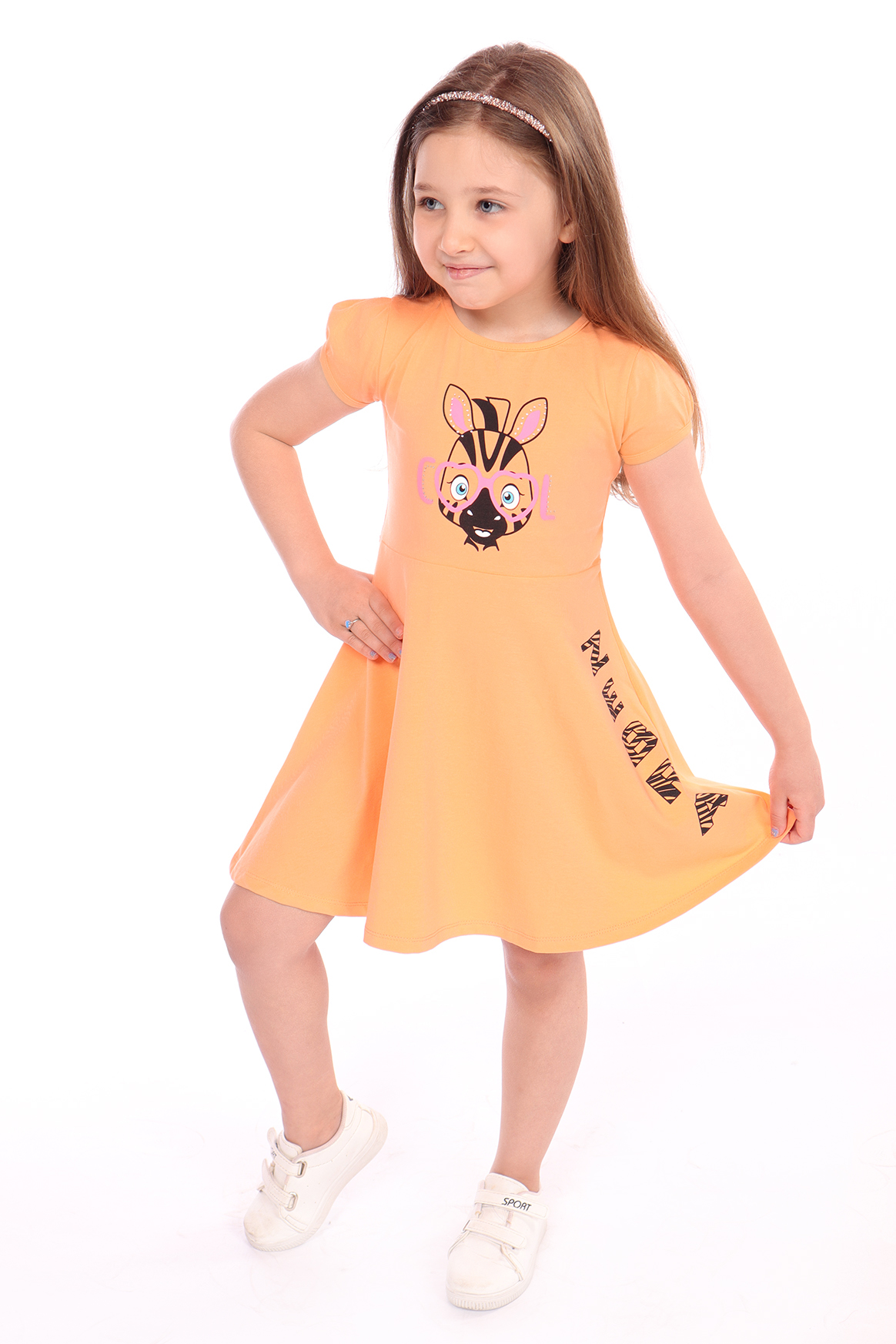 Toontoy Kız Çocuk Bisiklet Yaka Zebra Baskılı Elbise