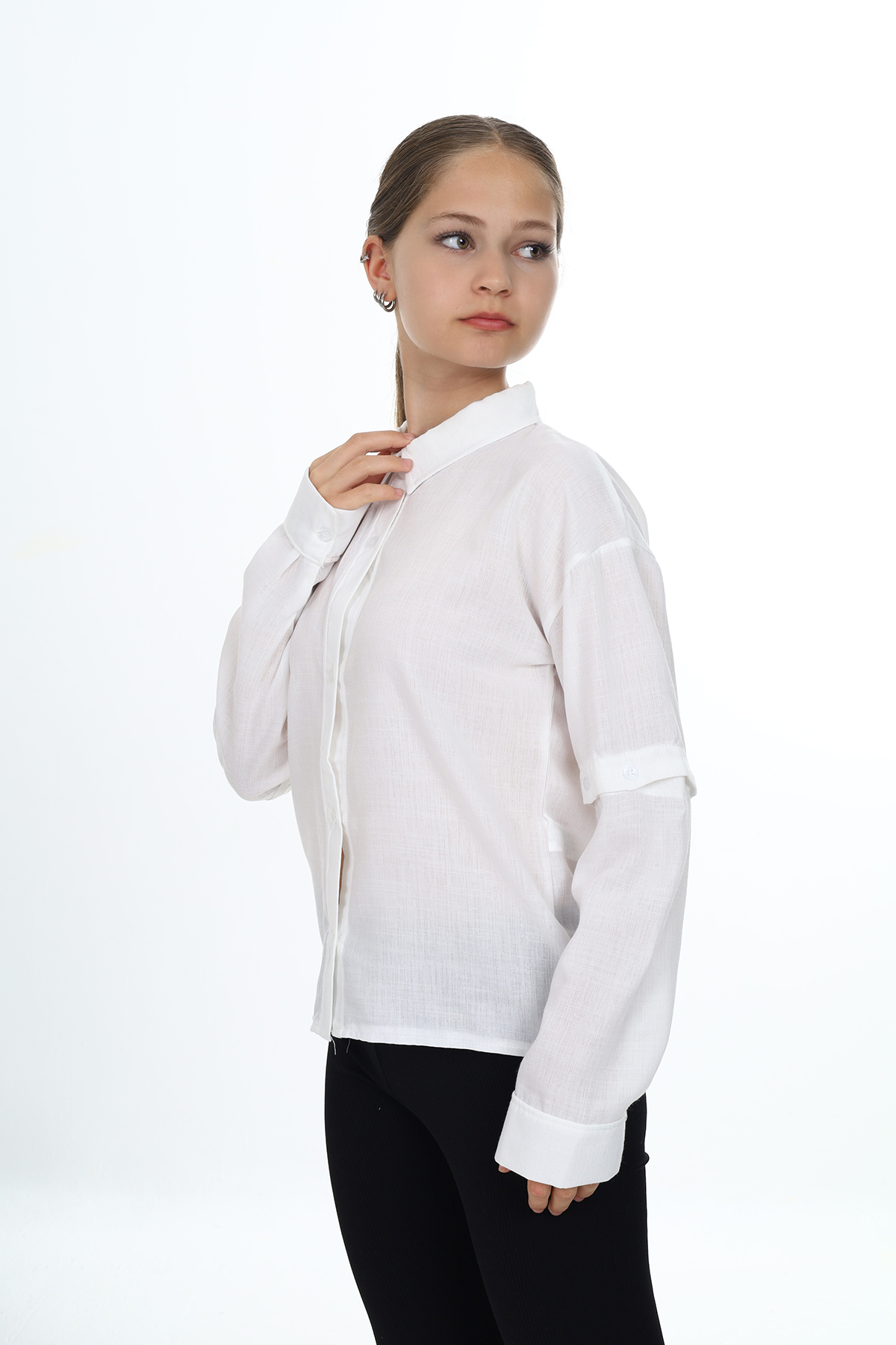 Toontoy Kız Çocuk Kolu Düğmeli Gömlek