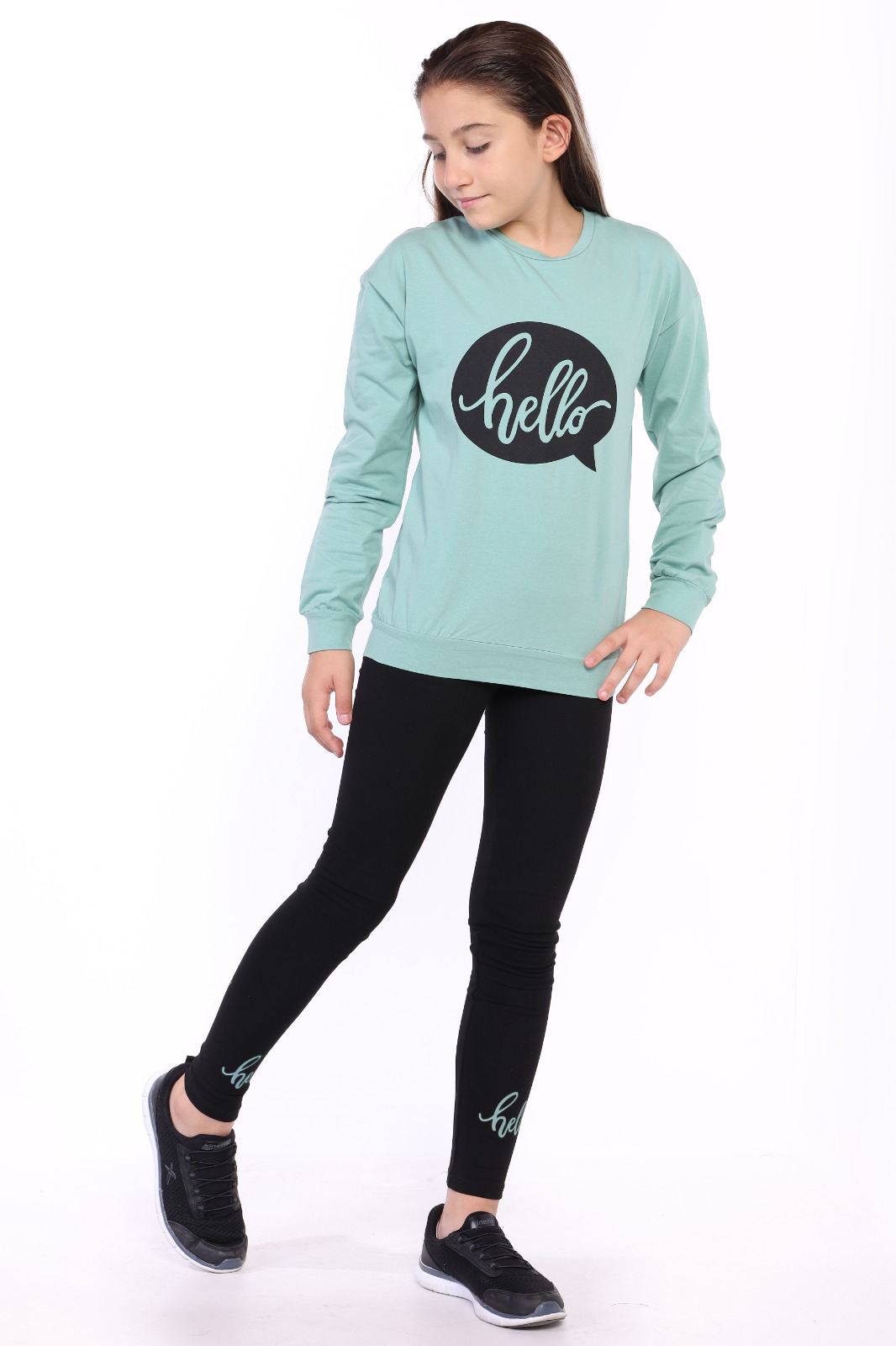 Toontoy Kız Çocuk Hello Yazı Baskılı Taytlı Takım