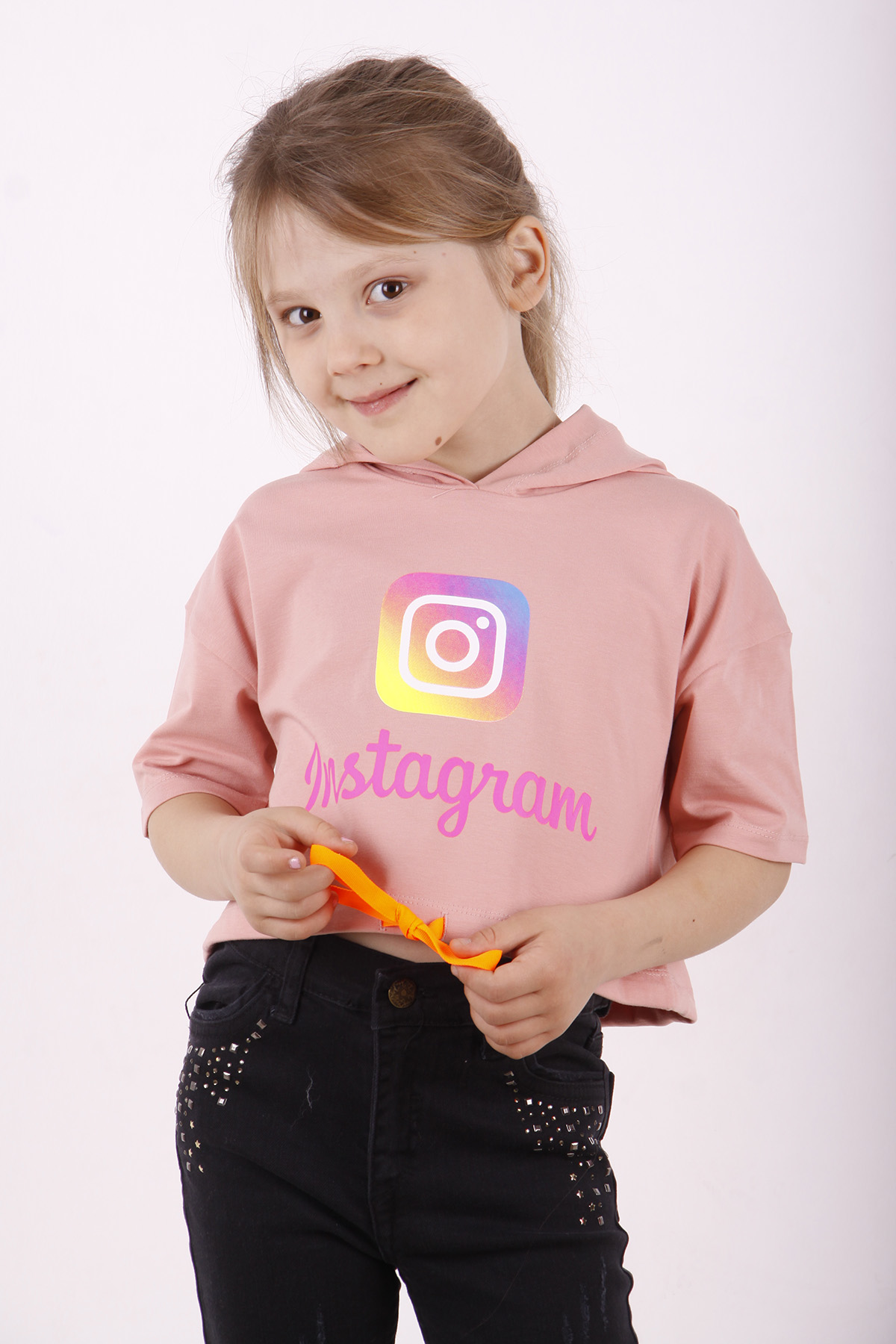 Toontoy Kız Çocuk Instagram Baskılı Kapüşonlu Tişört