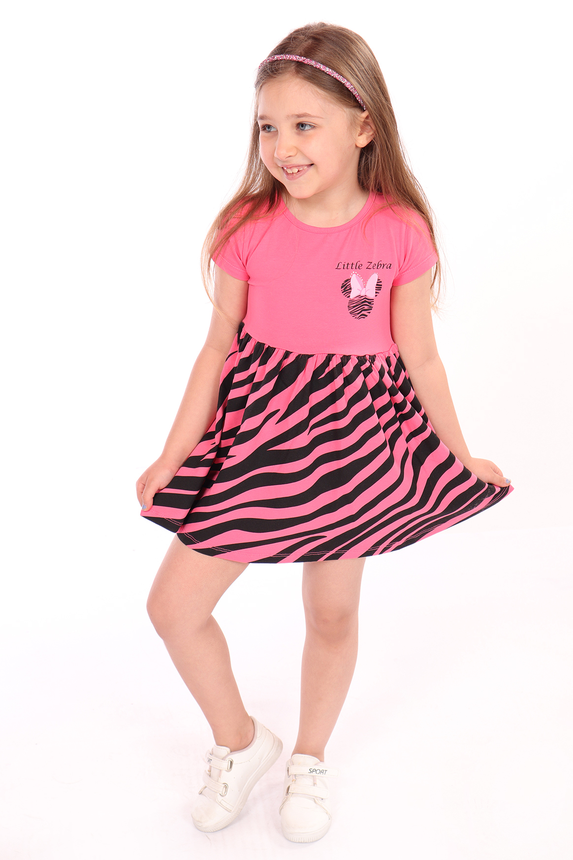 Toontoy Kız Çocuk Little Yazılı Etek Kısmı Zebra Desen Baskılı El