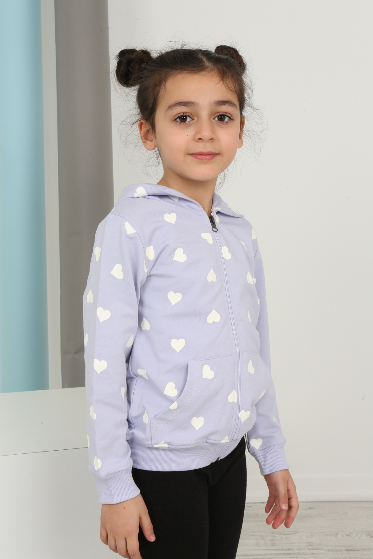 Toontoy  Kız Çocuk Komple Kalpli Baskılı Hırka