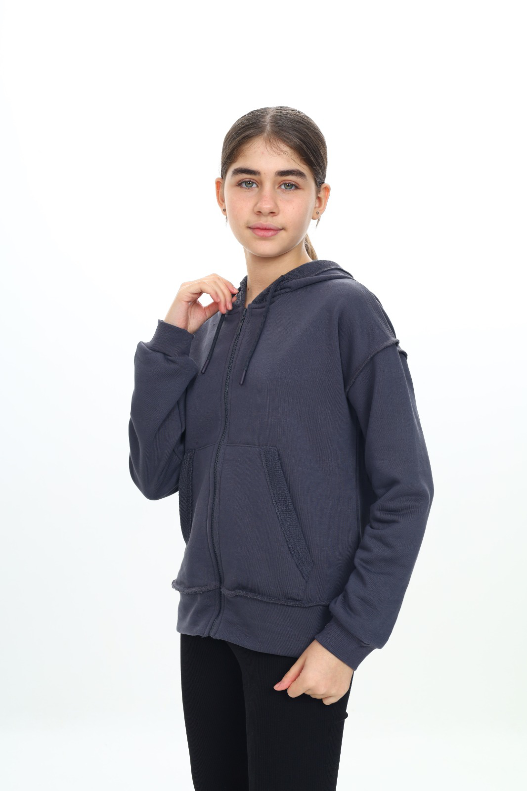 Toontoy Kız Çocuk  Kirli Dikişli Kapüşonlu Hırka