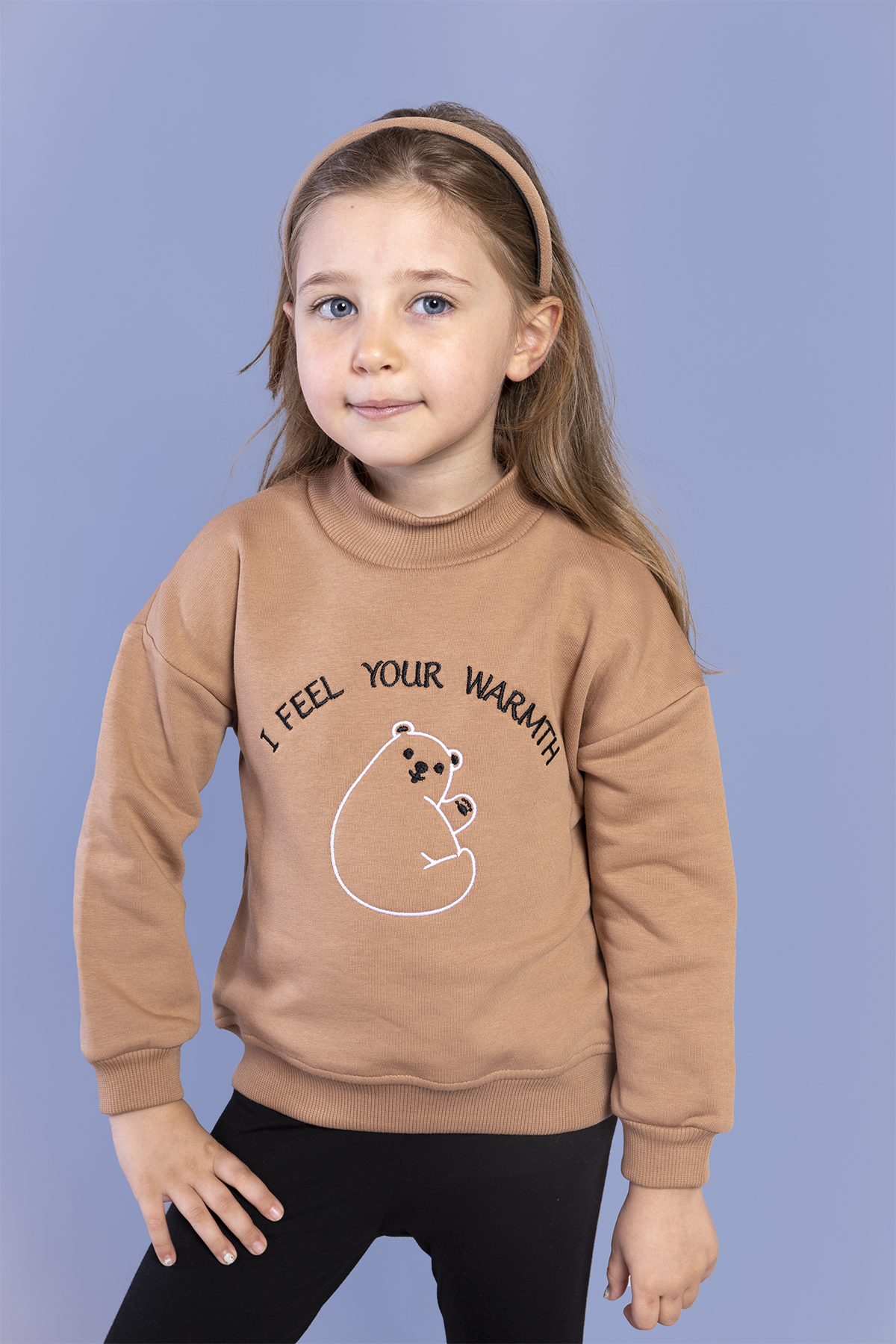Toontoy Kız Çocuk Nakışlı Balıkçı Yaka Pamuklu Sweatshirt