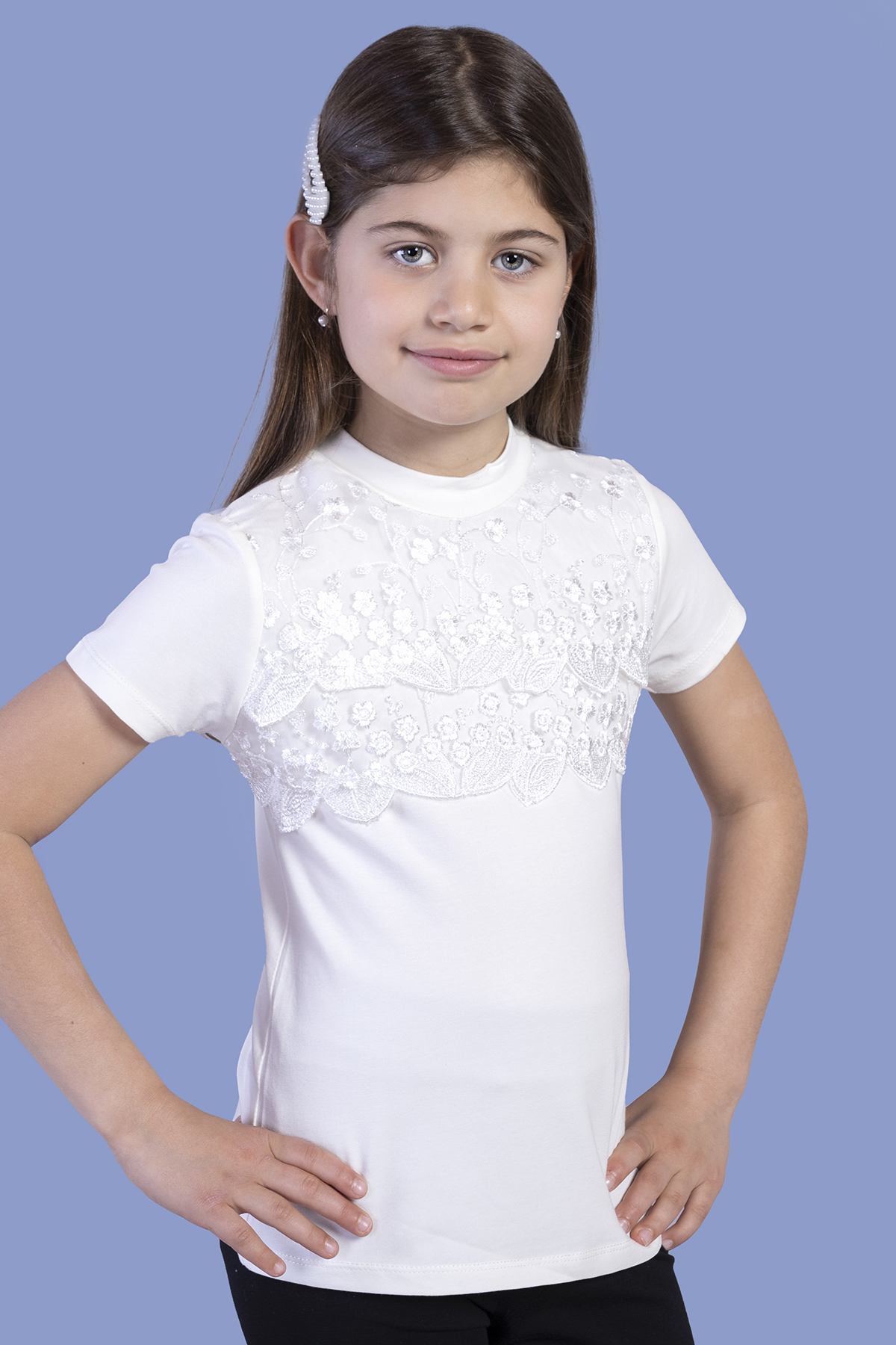 Toontoy Kız Çocuk Önü Çiçek Dantelli T-Shirt