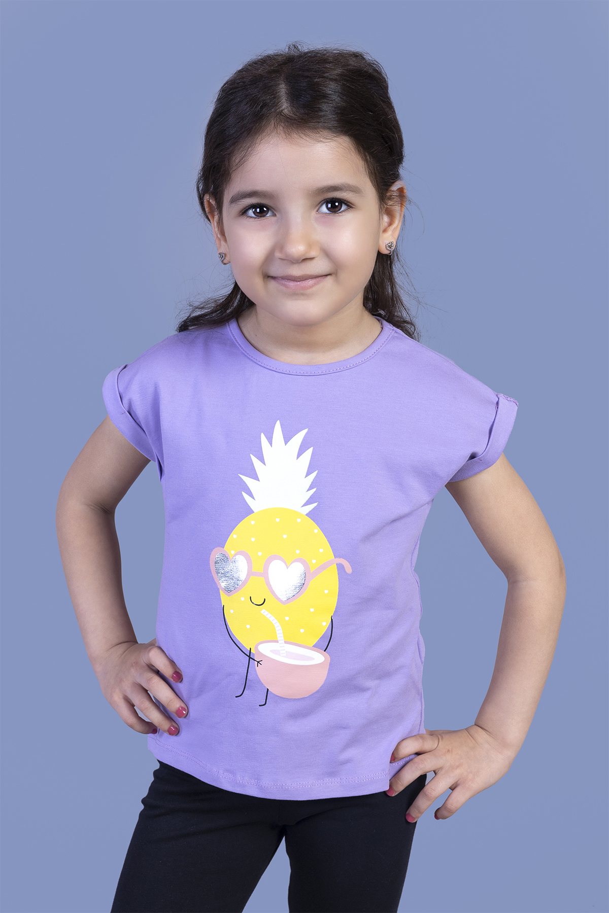 Toontoy Kız Çocuk Renkli Yazı Baskılı Büzgü Detaylı Elbise