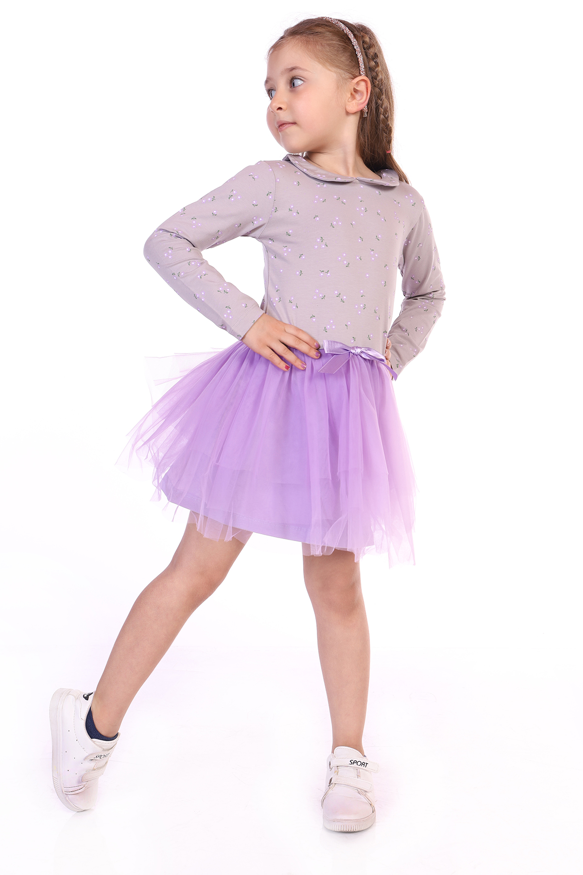 Toontoy Kız Çocuk Çiçek Desenli Tüllü Elbise